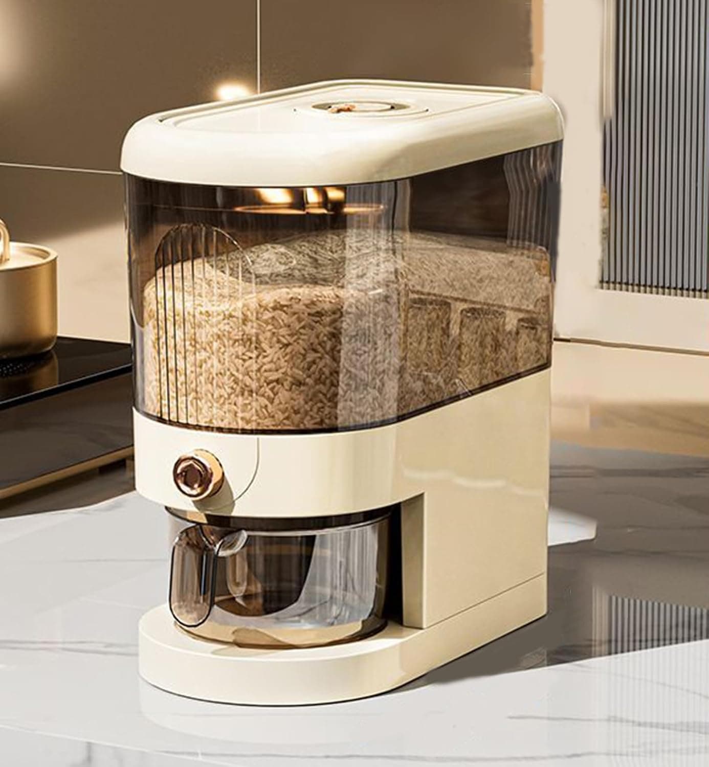 Paporich Rice Dispenser, Rice Containers Storage, Sealed Moisture Proof Rice Bucket with Measuring Cup, Large Grain Flour Soybean Container Storage for Kitchen Pantry Household (5kg)