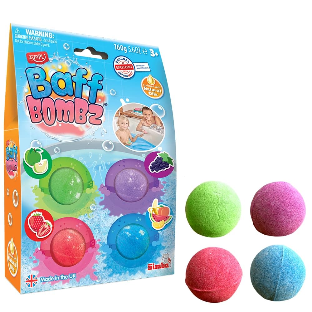 4 x Bath Bombs from Zimpli Kids, Christmas Bath Bombs Gift Set for Children, Xmas Gifts for Boys & Girls, Stocking Filler Favours