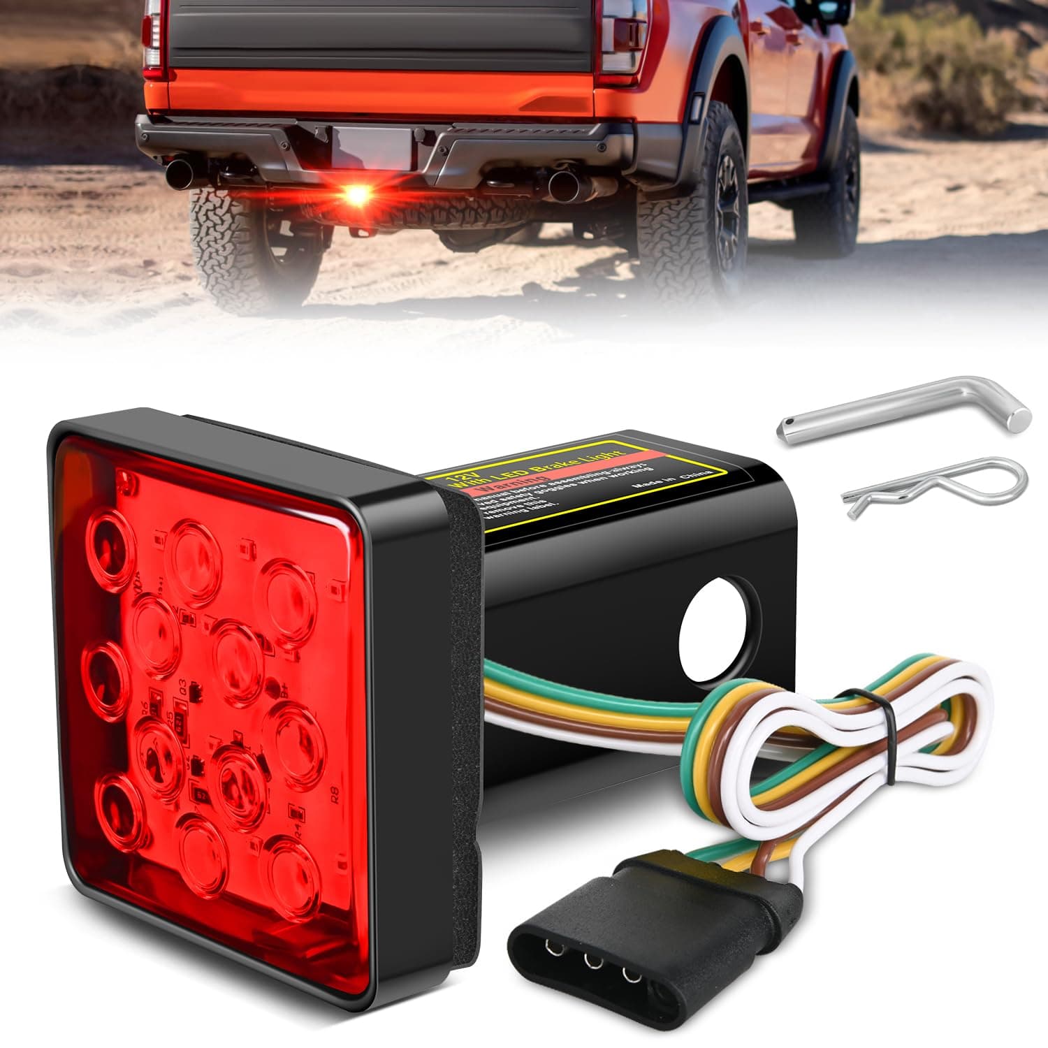 Nilight LED Brake Light Trailer Hitch Cover Square Red Lens Vehicle Tow Hitch Driving Brake Lamp 12 LEDs Brake Tail Lights with 2" Receiver for Towing Truck RV and SUV | 12 LEDs Brake Tail Lights With 2" Receiver For Towing Truck RV And SUV Accessories