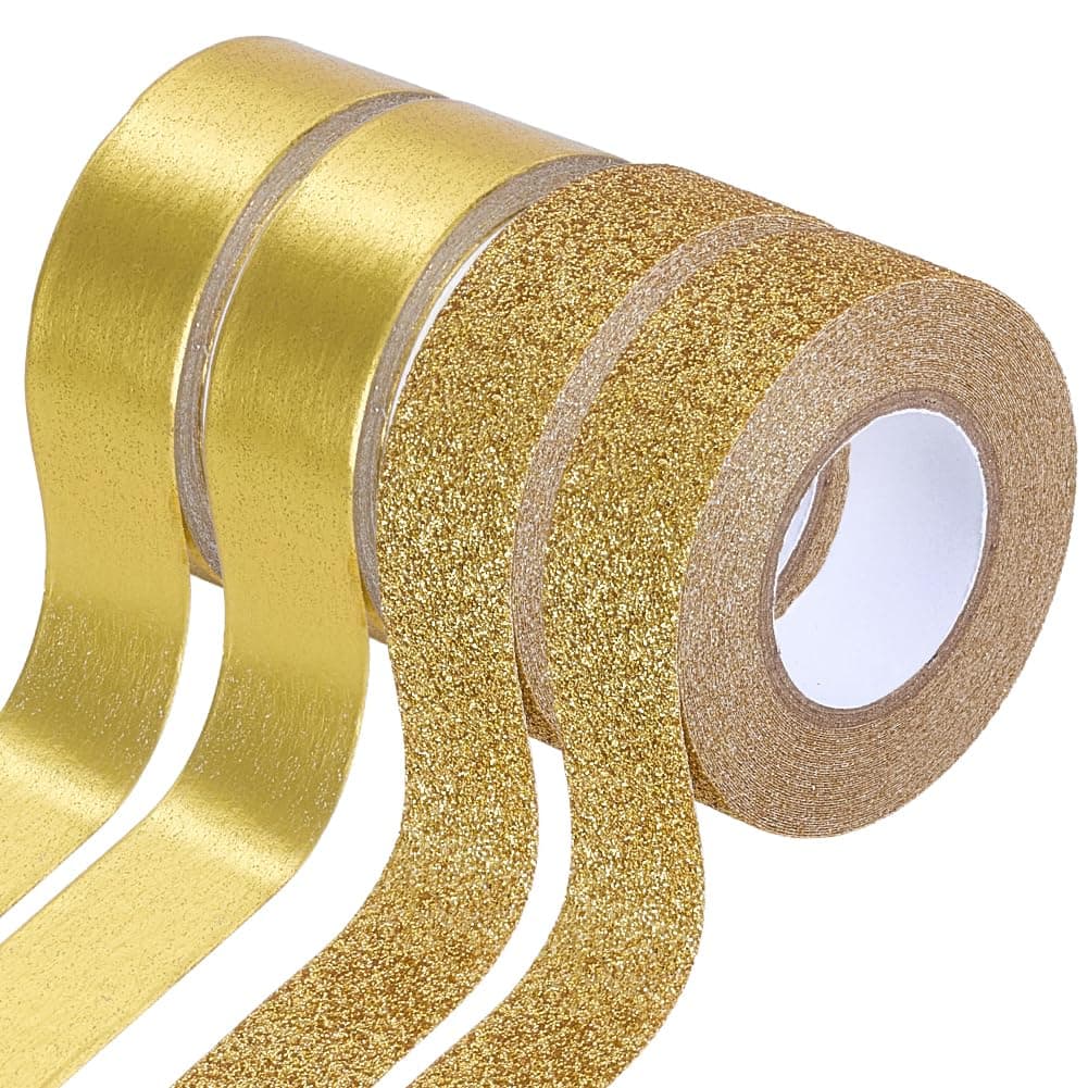 GORGECRAFT 20mx15mm Foil Washi Tape Self Adhesive Decorative Tape Gold Masking Washi Tapes Decorative Shiny Metallic Tapes Paper Masking Tapes Craft Stick On Sticky Trim for Scrapbook Gifts Wrapping