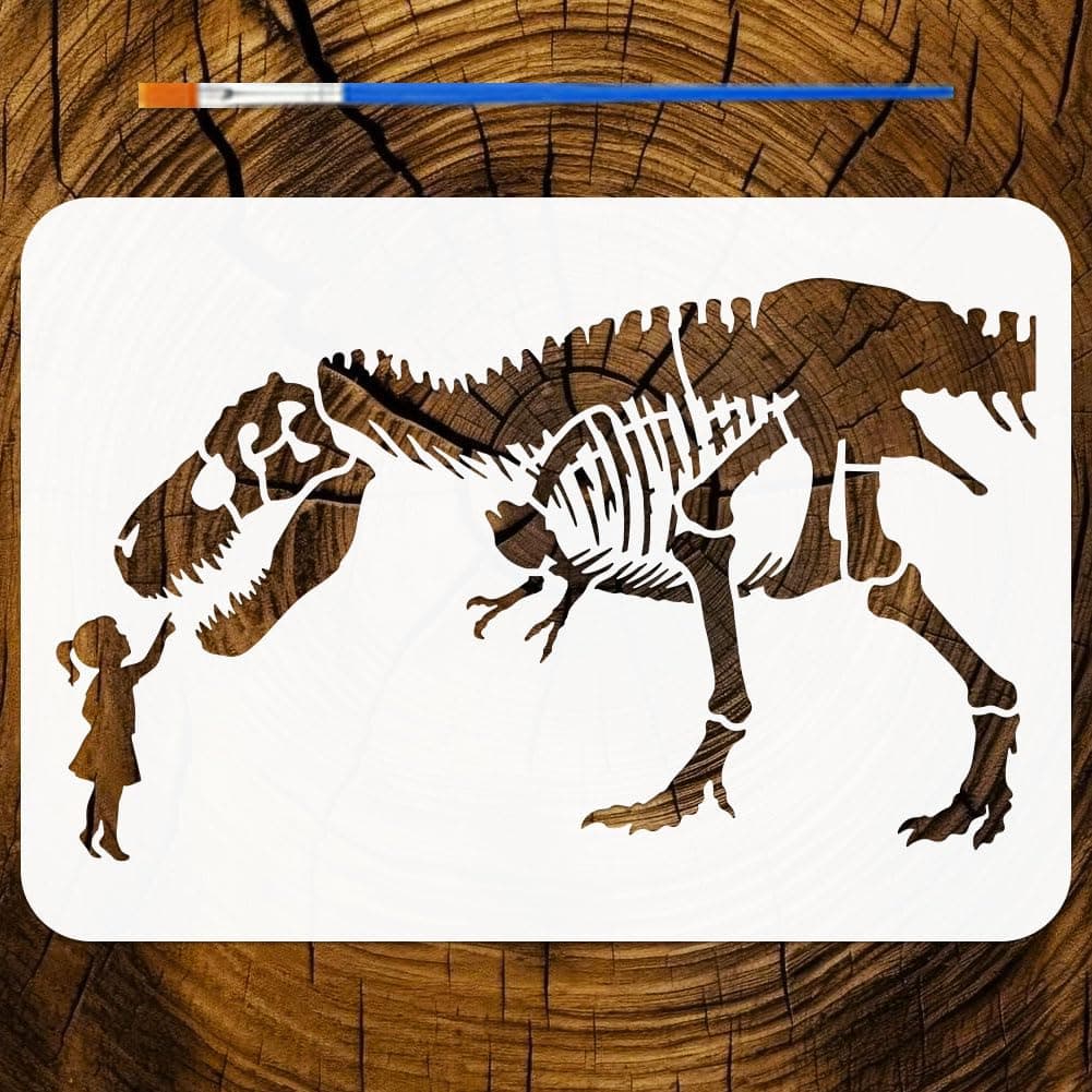 FINGERINSPIRE Rectangular A4 Dinosaur Skeleton Stencil Dinosaur Silhouette Painting Stencil Human Silhouette Template Human and Animal Drawing Stencil DIY Craft Character Motif Stencil