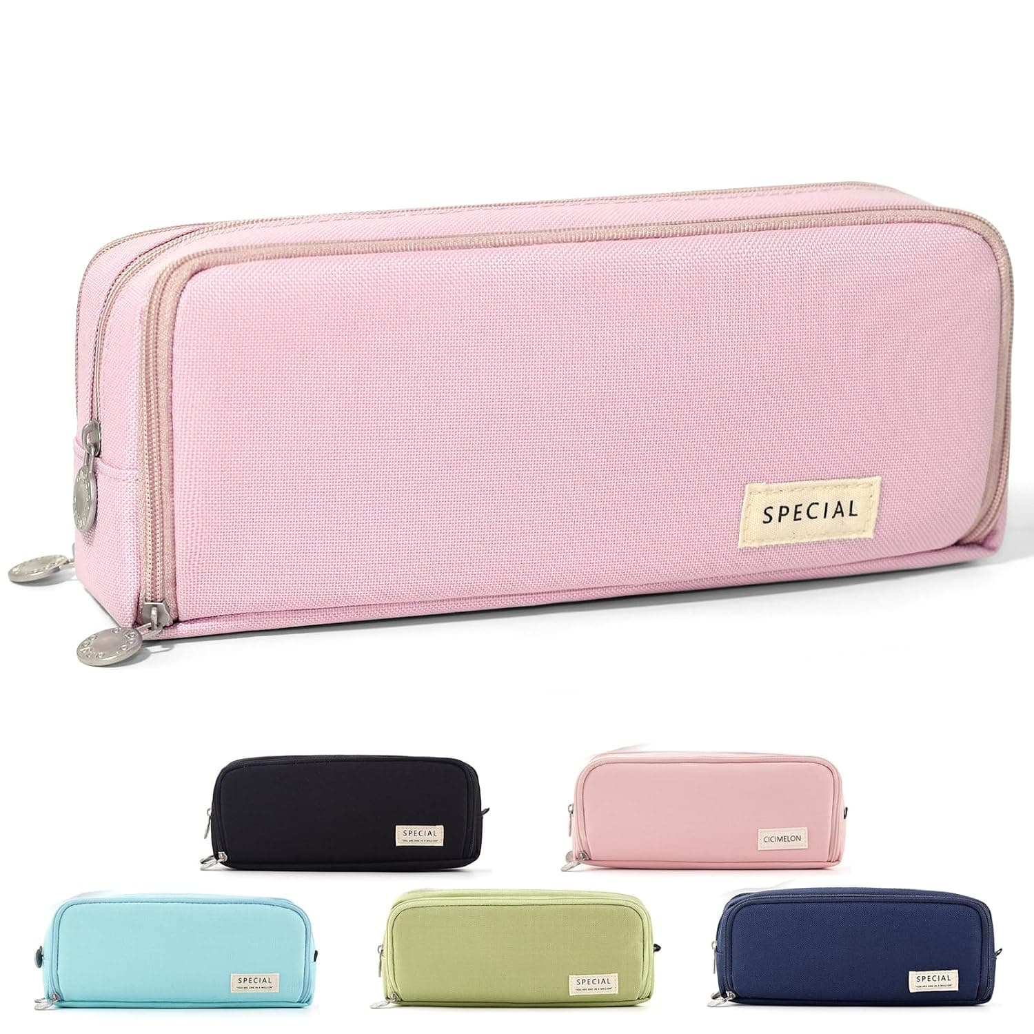 CICIMELON Large Capacity Pencil Case 3 Compartment Pouch Pen Bag for School Teen Girl Boy Men Women, Pink, Lightweight,travel