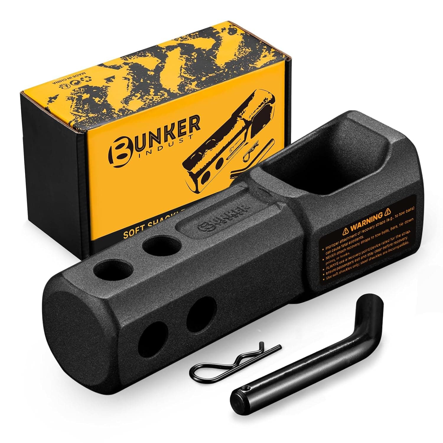 BUNKER INDUST Soft Shackle Hitch Receiver 2 Inch, 22,000Lbs WLL Aluminum Hitch Mount with Locking Pin, 1.57"-Wide Opening for Most Soft Shackles,Towing Accessories for Off-Road Vehicle Recovery