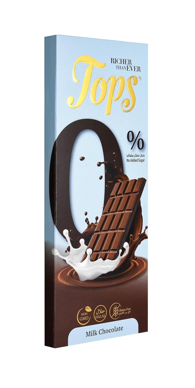 Tops Sugar-Free Milk Chocolate Bar – 50G | No Added Sugar, Smooth & Creamy Chocolate, Keto & Diabetic-Friendly Snack