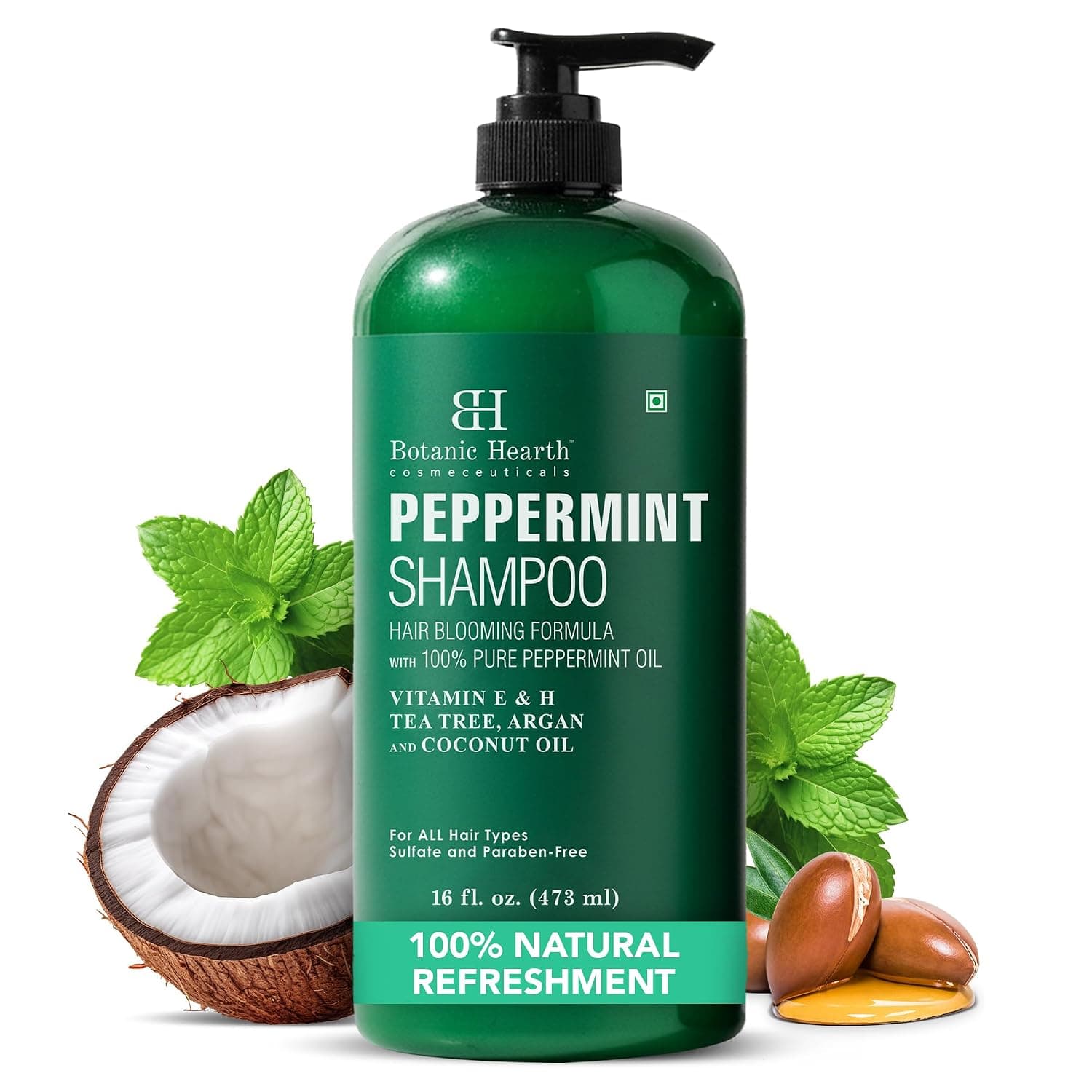 Botanic Hearth Peppermint Oil Shampoo - Hair Blooming Formula with Keratin for Thinning Hair - Fights Hair Loss, Promotes Hair Growth - Sulfate Free for Men and Women - 16 fl oz
