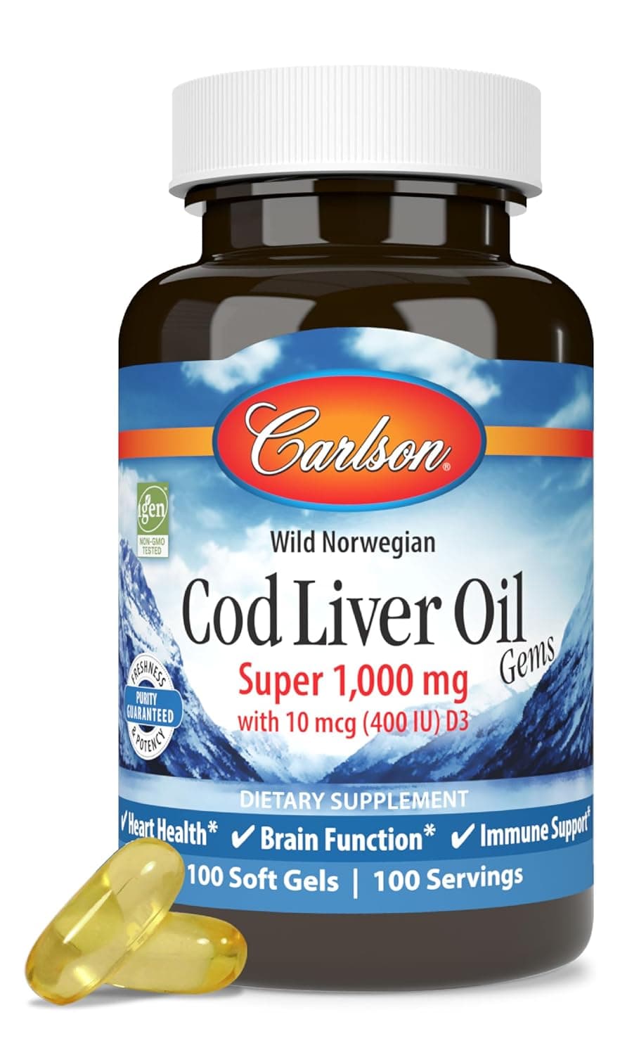 Carlson Labs, Wild Norwegian Cod Liver Oil Gems, Super, 1000 mg, 100 Soft Gels