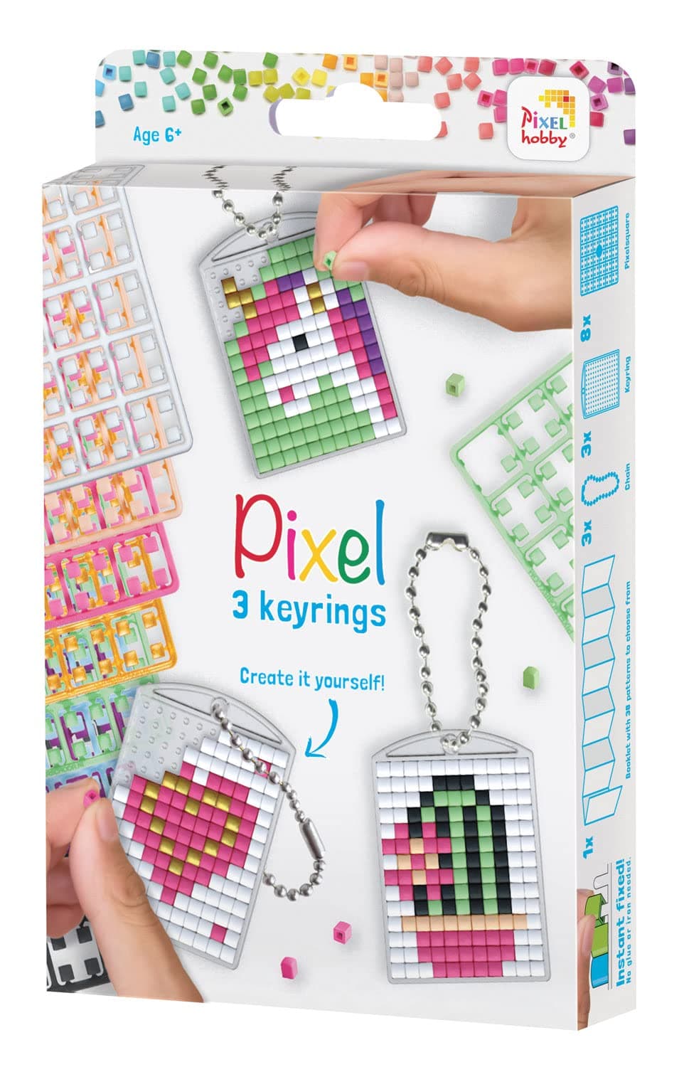 Pracht Creatives Hobby PX20131 Pixel P20131 Mosaic Locket Girl DIY Children's Keychain, Simple Fitting System with Bioplastic Tessels, No Ironing or Gluing, Multi-Coloured, ca. 3X 4 cm