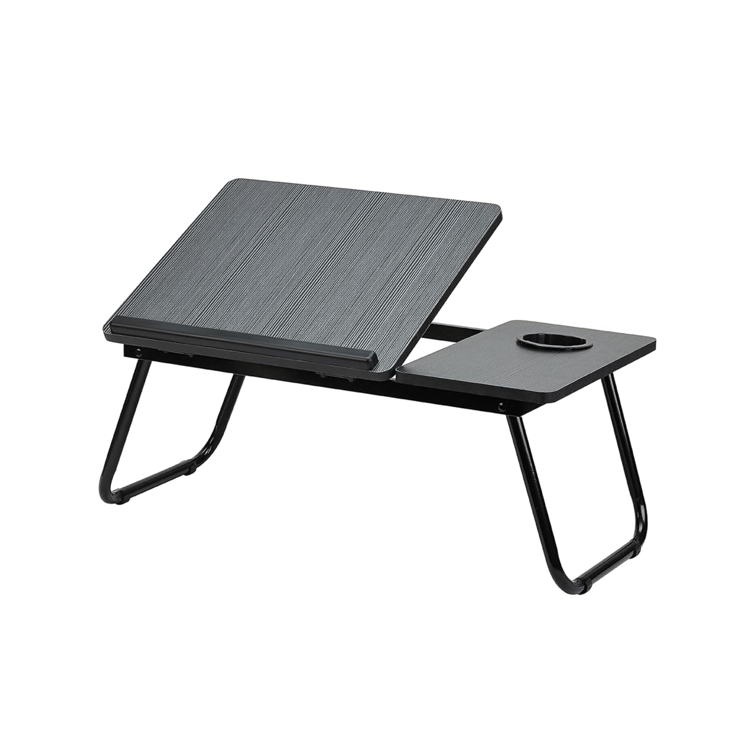 Lawazim Folding Table With Adjustable Top - Black Color - Laptop Bed Tray Desk with Adjustable Tilt Panel, Cup Holder, and Foldable Legs - for Bed, Sofa, Floor, Reading, Writing, Eating, and Studying