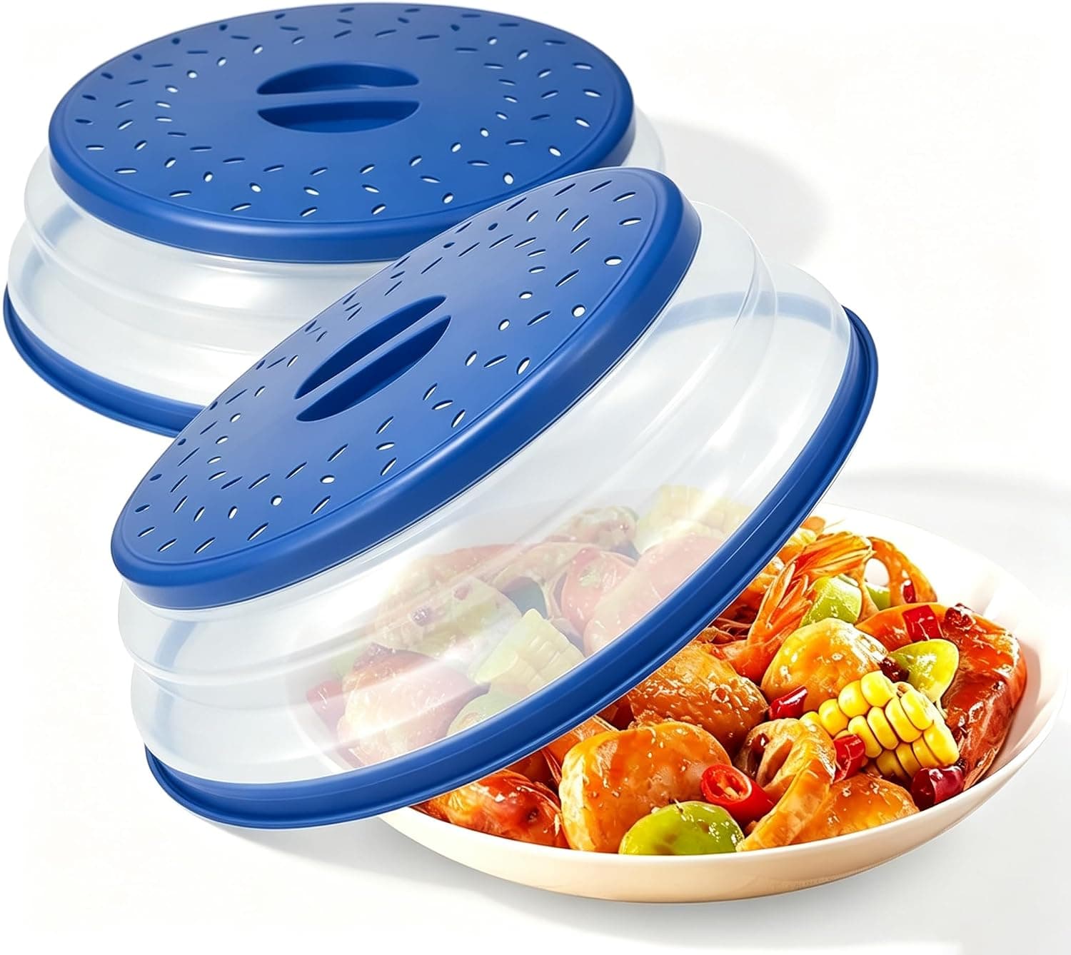 YelaJoy 2Pcs Microwave Splatter Cover, Collapsible BPA-Free Vented Foldable Food Plate Lid, Heat Resistant Multi-Use Strainer Colander for Kitchen Microwave Dish Fruit Washing