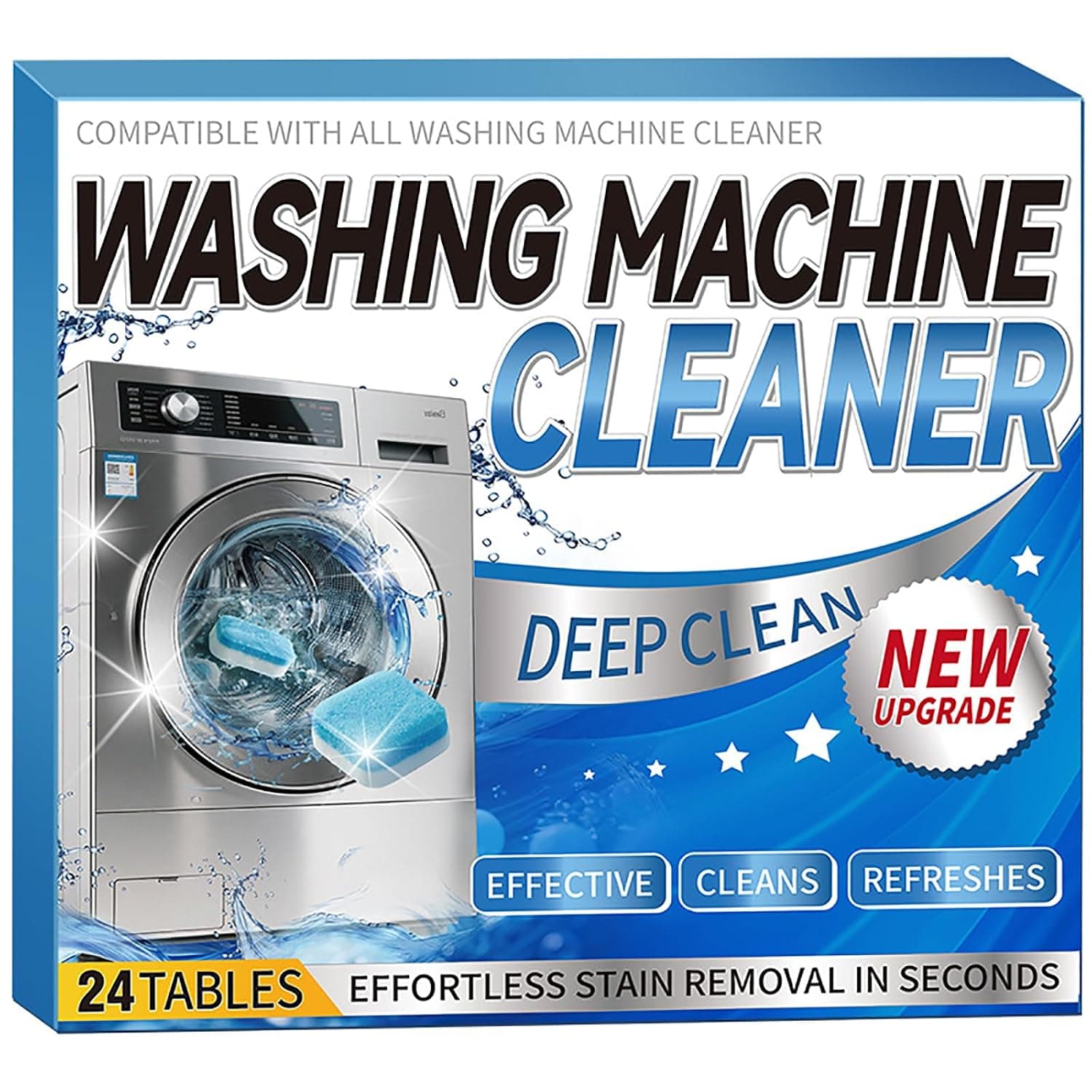 Washing Machine Cleaner Descaler 24 Pack, Deep Cleaning Tablets for HE Front & Top Load Washers, Septic Safe Eco-Friendly Deodorizer, Cleans Drum & Laundry Tub Seal, 12 Month Supply