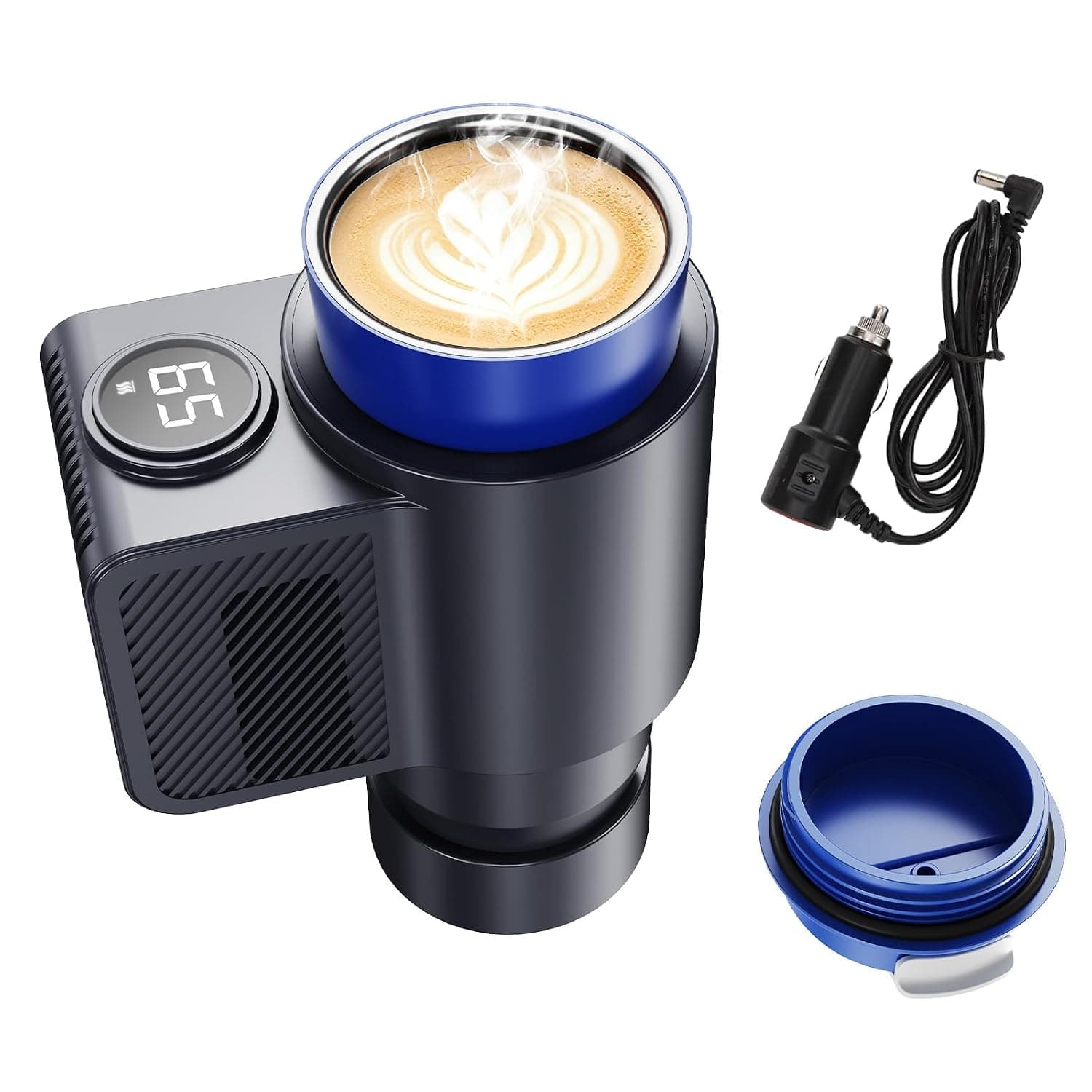 2 in 1 Car Heating Cooling Cup Car Heated Mug,12V 36W Smart Portable Electric Heated and Cooled Travel Coffee Cup,Practical Small Cooling and Heating for Milk Water Coffee Beverage(Deep Black)