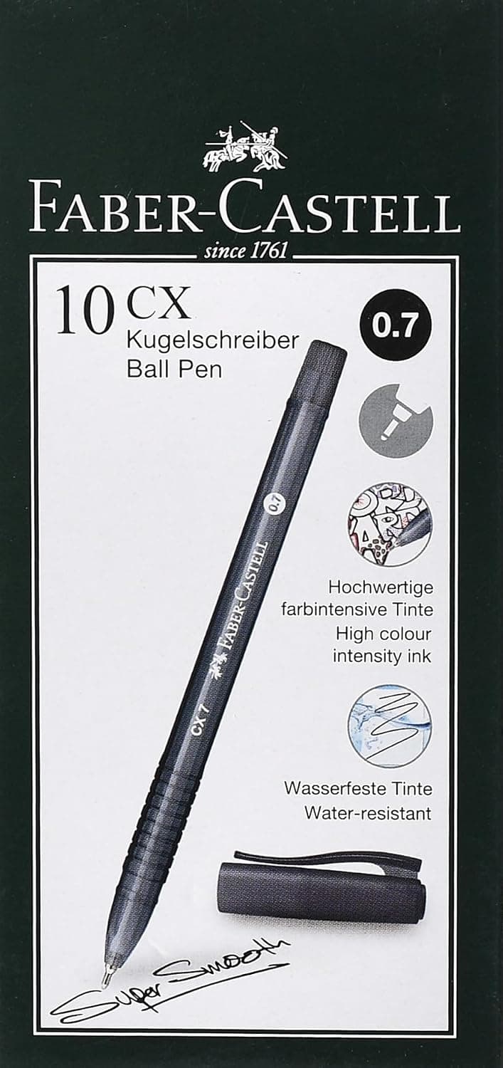 Faber-Castell CX7 Silk Ballpoint Pen 10-Piece Set, 0.7 mm Tip Size, Black