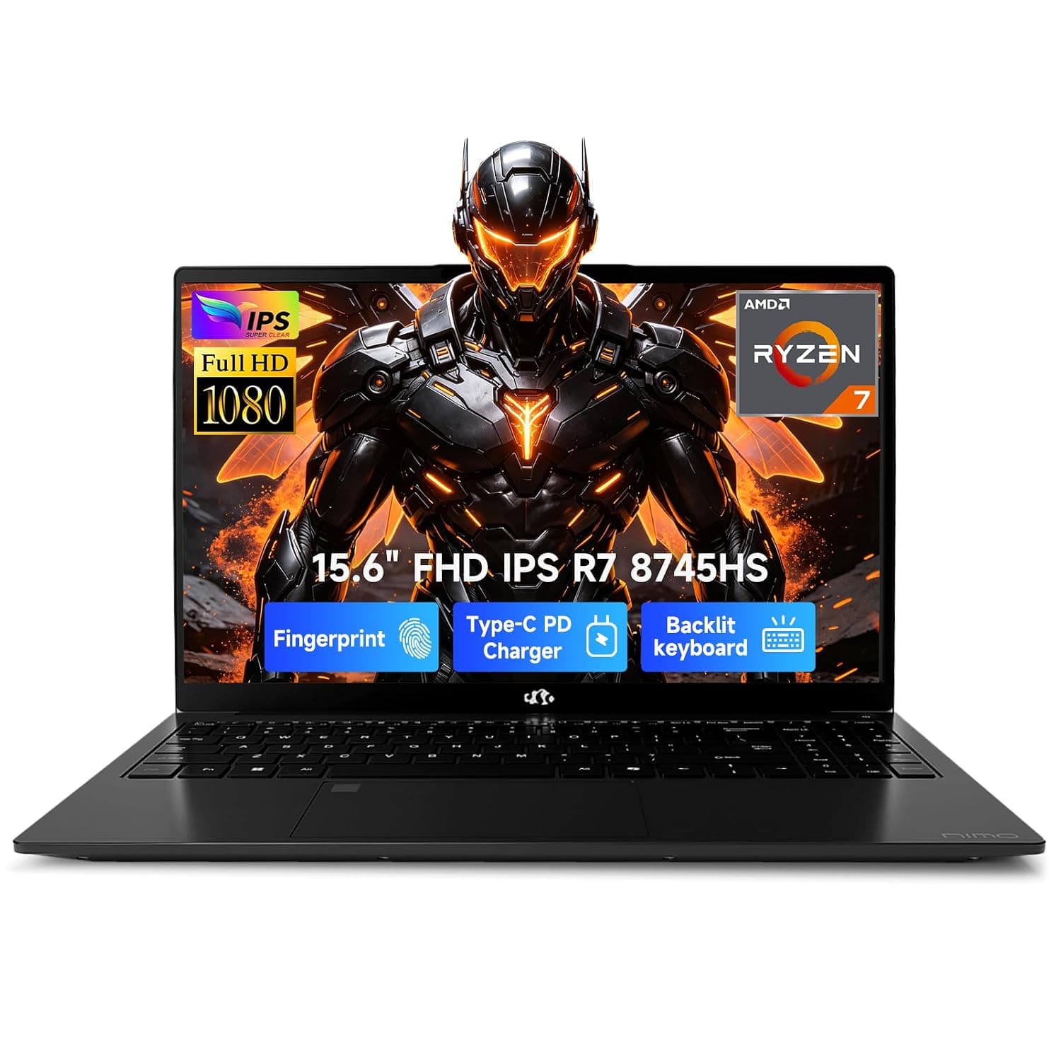 NIMO 15.6" Gaming-Laptop, 8 Cores Ryzen 7 8745HS 32GB DDR5 RAM 1TB SSD (up to 4.9GHz Beat R9 7940HS) Radeon 780M, 100W Type-C Backlit Keyboard Fingerprint for Students & Gamers 2-Yr Warranty