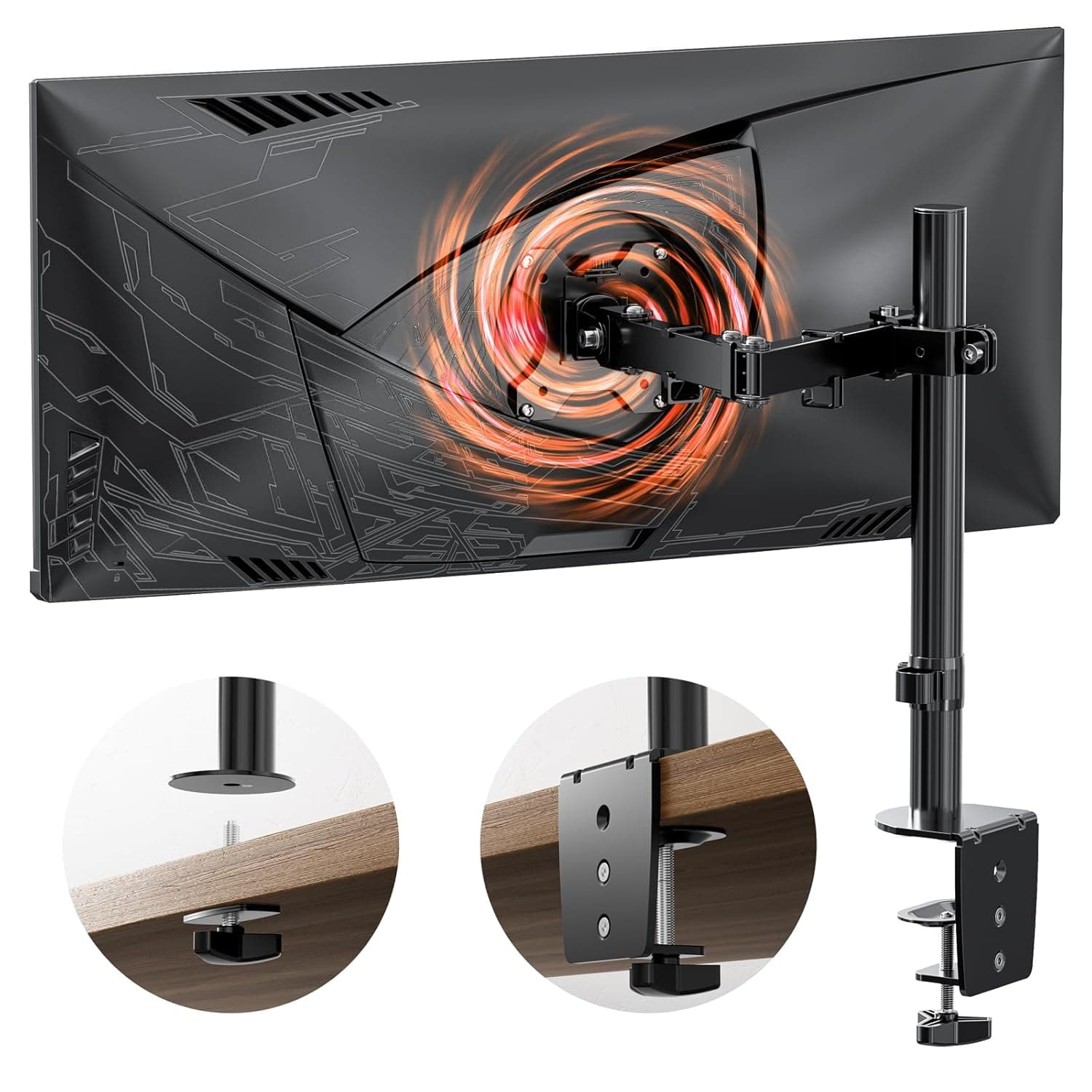 HEYMIX LIFE Single Monitor Arm -Single Monitor Stand With Extention Arm,Ergonomic Vesa Arm Mount Arm For 13-32" Gaming Screen Up To 8Kgs,Vesa Mount Stand 75Mm/100Mm,C-Clamp & Grommet 2-Way Assembling