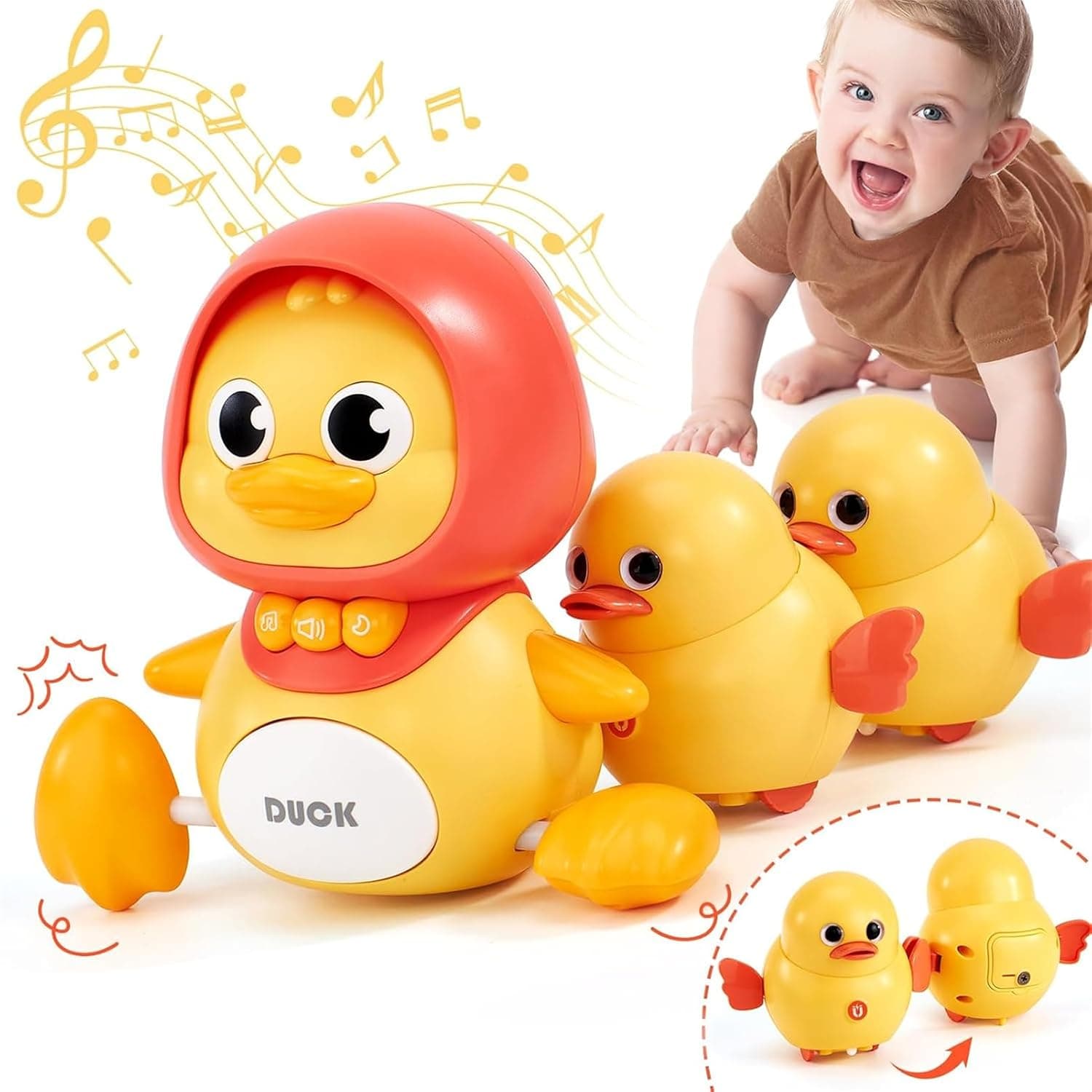 Andanna 3 Pcs Musical Duck Crawling Baby Toys Set with Music & Light for Baby 12 Months, Crawling Baby Toys Early Learning Educational Toy for Babies 12 18 Months Birthday Toy for 1 2 Year Old