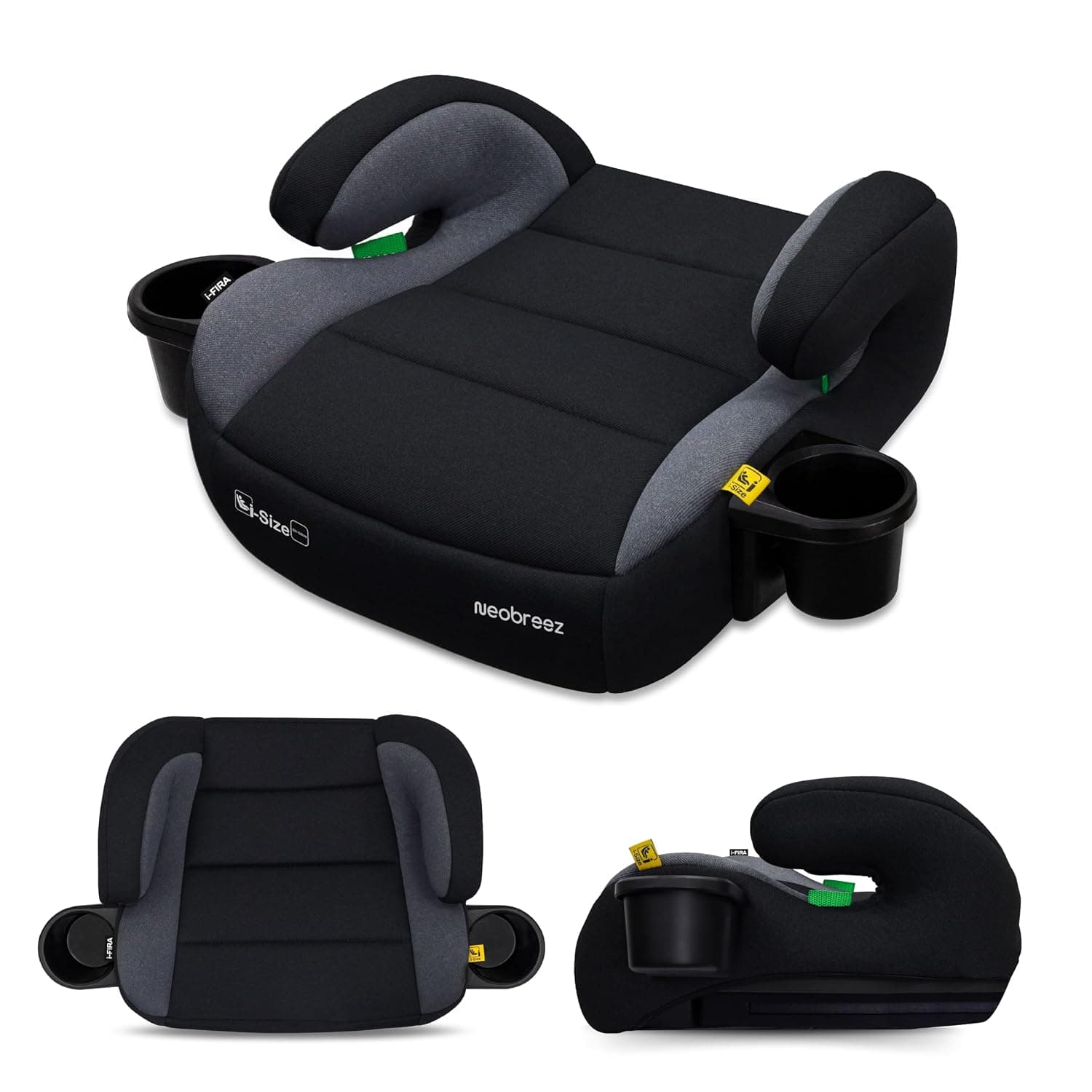 Neobreez i-FIRA i-Size Backless Booster Car Seat, Double padded Foam, Compact,Lightweight&Portable Kids Car Seat,Arm Rest Seat,2 Cup Holder,ECER129(6-12yrs,125-150cm,22-36kg,2yrs Warranty)