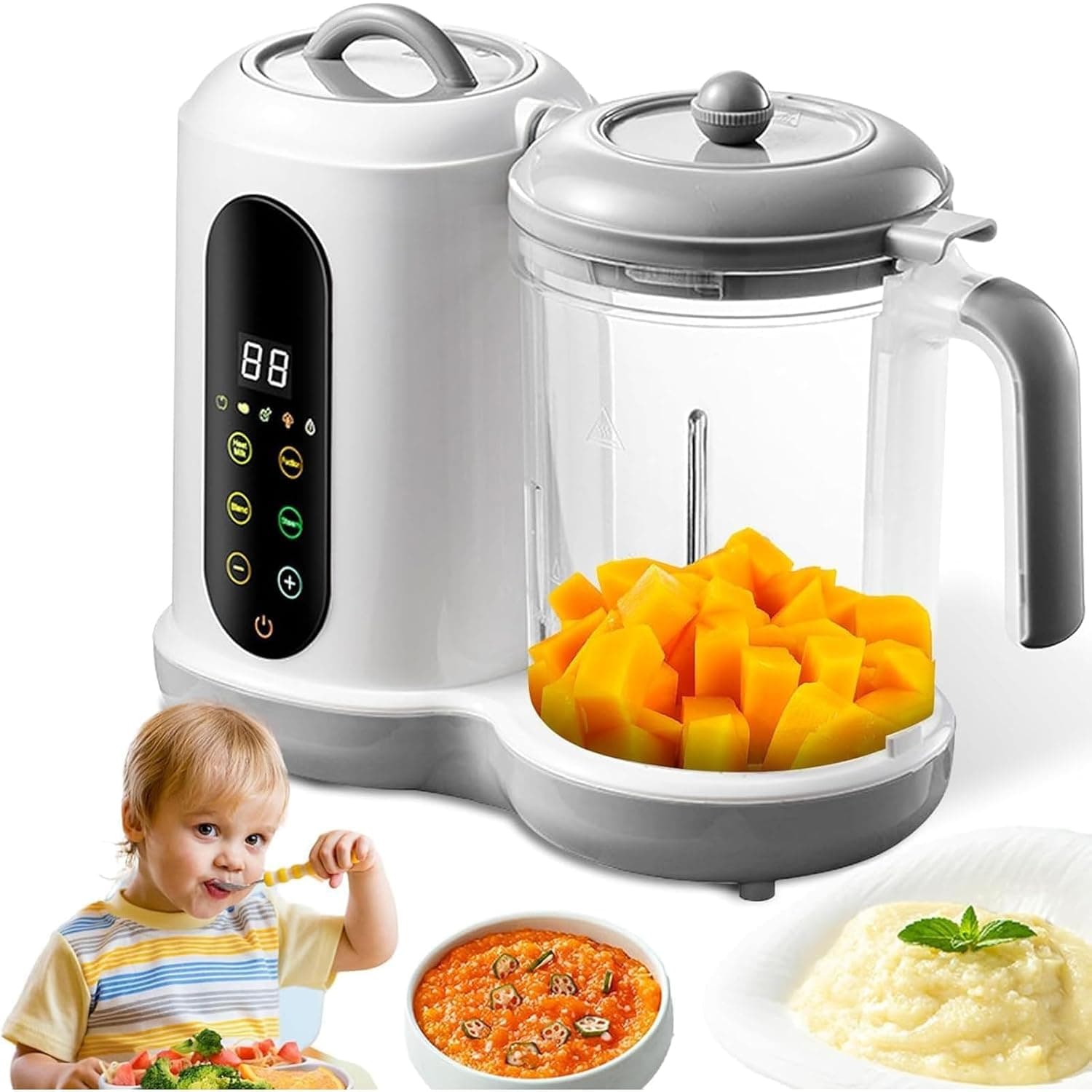 4-in-1 Baby Food Processor, Baby Food Blender, Auto Cooking and Grinding with 4 Preset Functions Baby Food Maker and Steamer Puree Blender, Easy Cleans, Touch Screen Control