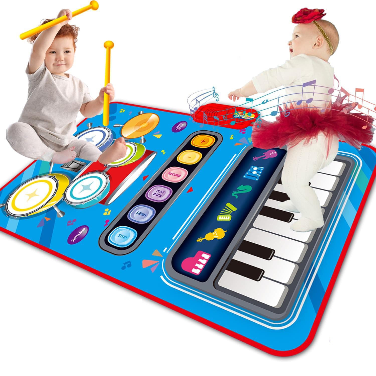 Baby Musical Mat Toddler Toys,3 in 1 Piano Drum Babies Play Mat -Baby Music Toy Babies Birthday Gifts for 18Month+ Boys Girls (Blue)