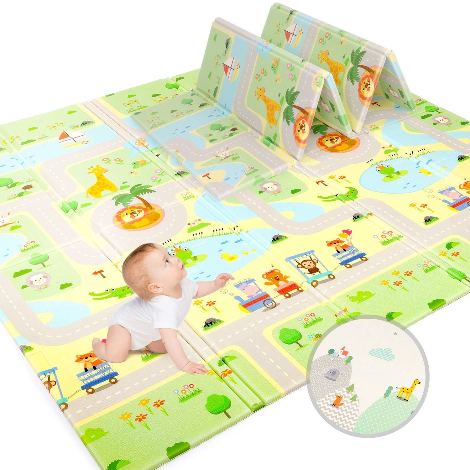 Baby Play Mat, 150 * 180 Waterproof Non-Slip Large Reversible Playmat Crawling Mat, Extra Thick Soft Baby Playmats for Playing or Camping Mat Bedroom Living Room Carpet Area (Animal crawling mat)