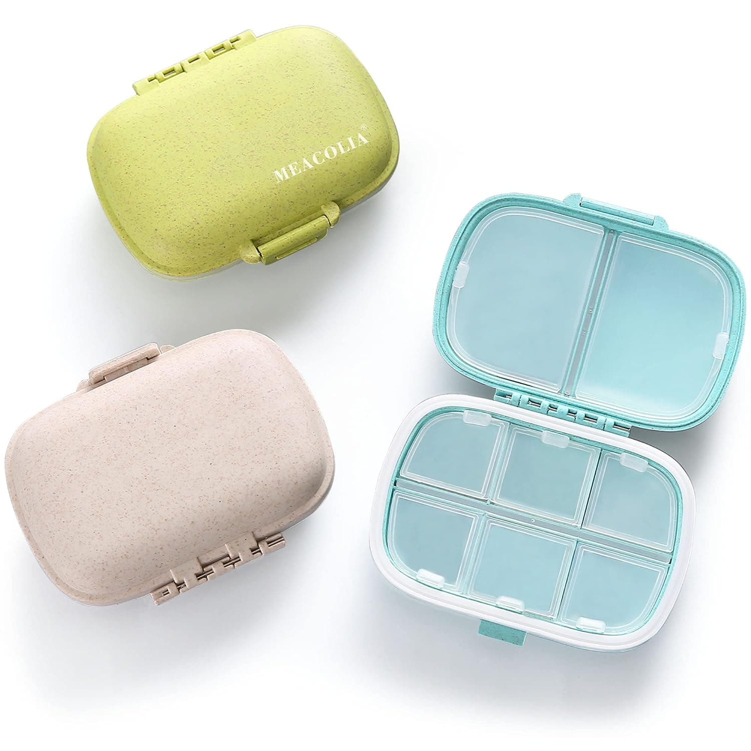 MEACOLIA 3 Pack Travel Pill Organizer, 8 Compartments Pill Box | Portable Pill Case, Fit in Purse, Moisture Proof, Daily Medicine Vitamin Container, Travel Essentials