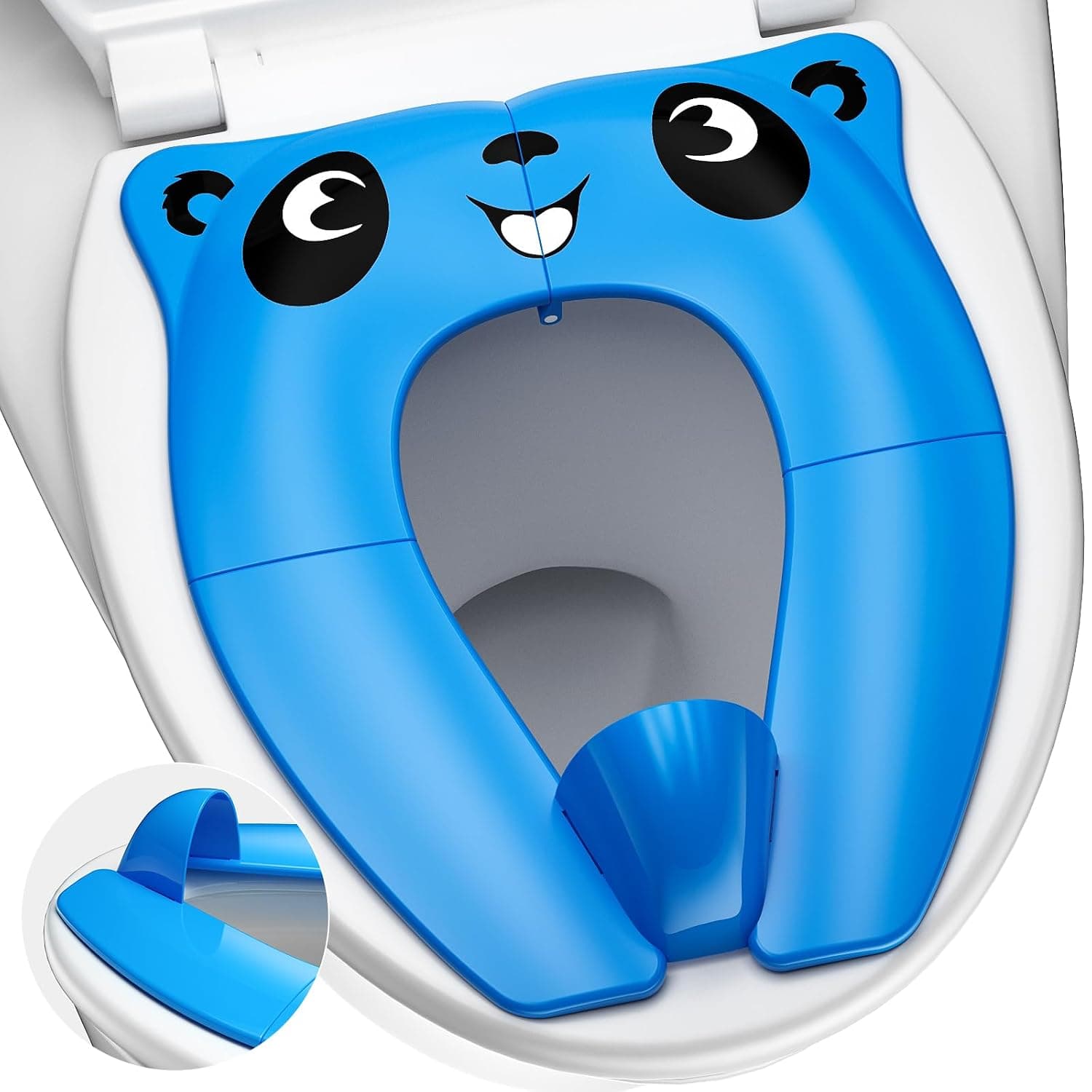 Upgrade Portable Potty Seat with Splash Guard for Toddler, Foldable Travel Potty Seat with Carry Bag, Non-Slip Pads Toilet Potty Training Seat Covers for Baby, Toddlers and Kids (Blue)