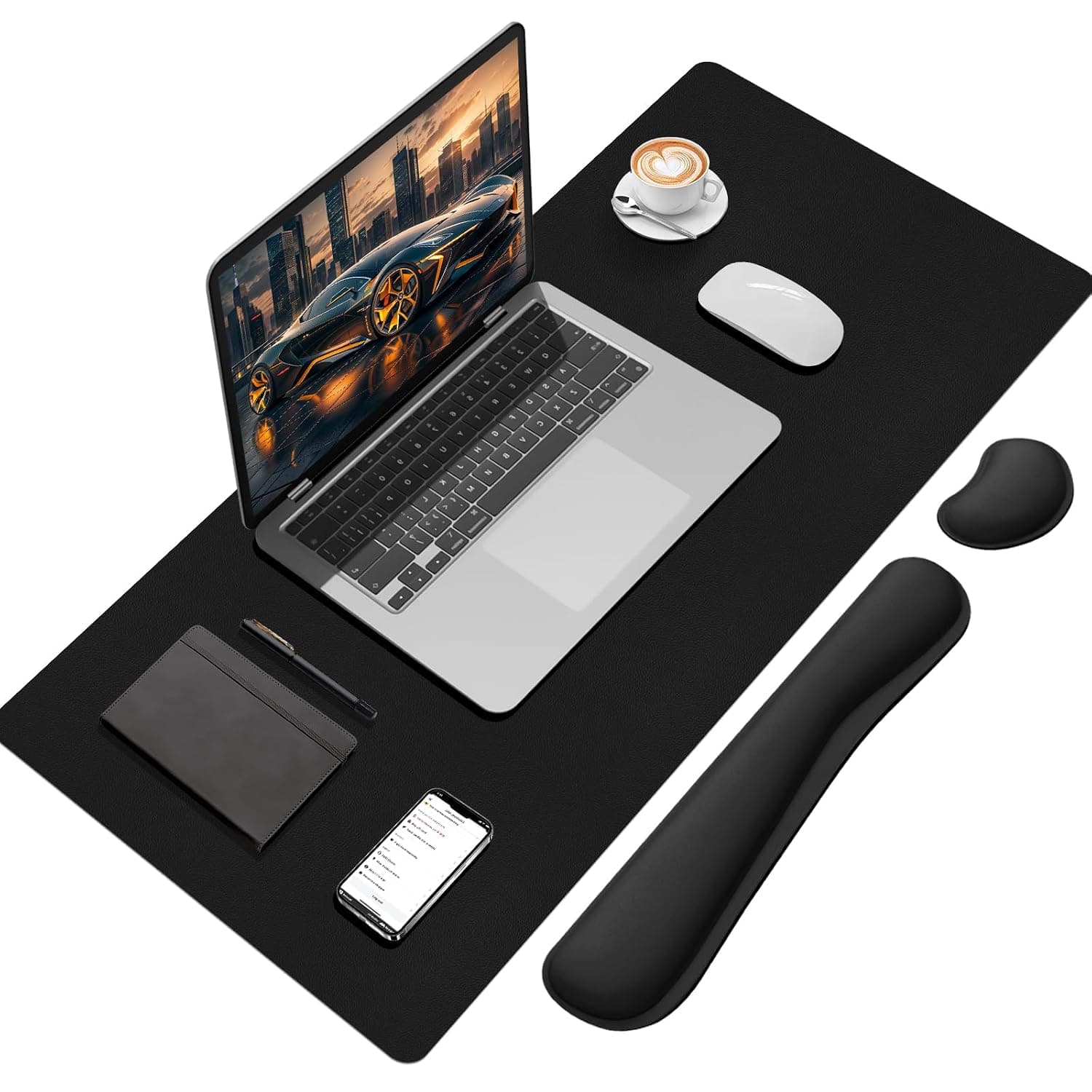 Mouse Pad with Wrist Rest Support, Keyboard Wrist Rest and Mouse Pad Set, Desk Mat for Keyboard and Mouses, Non-Slip Computer Mat Set for Office, Home (35.4×15.7 Inches, Black)