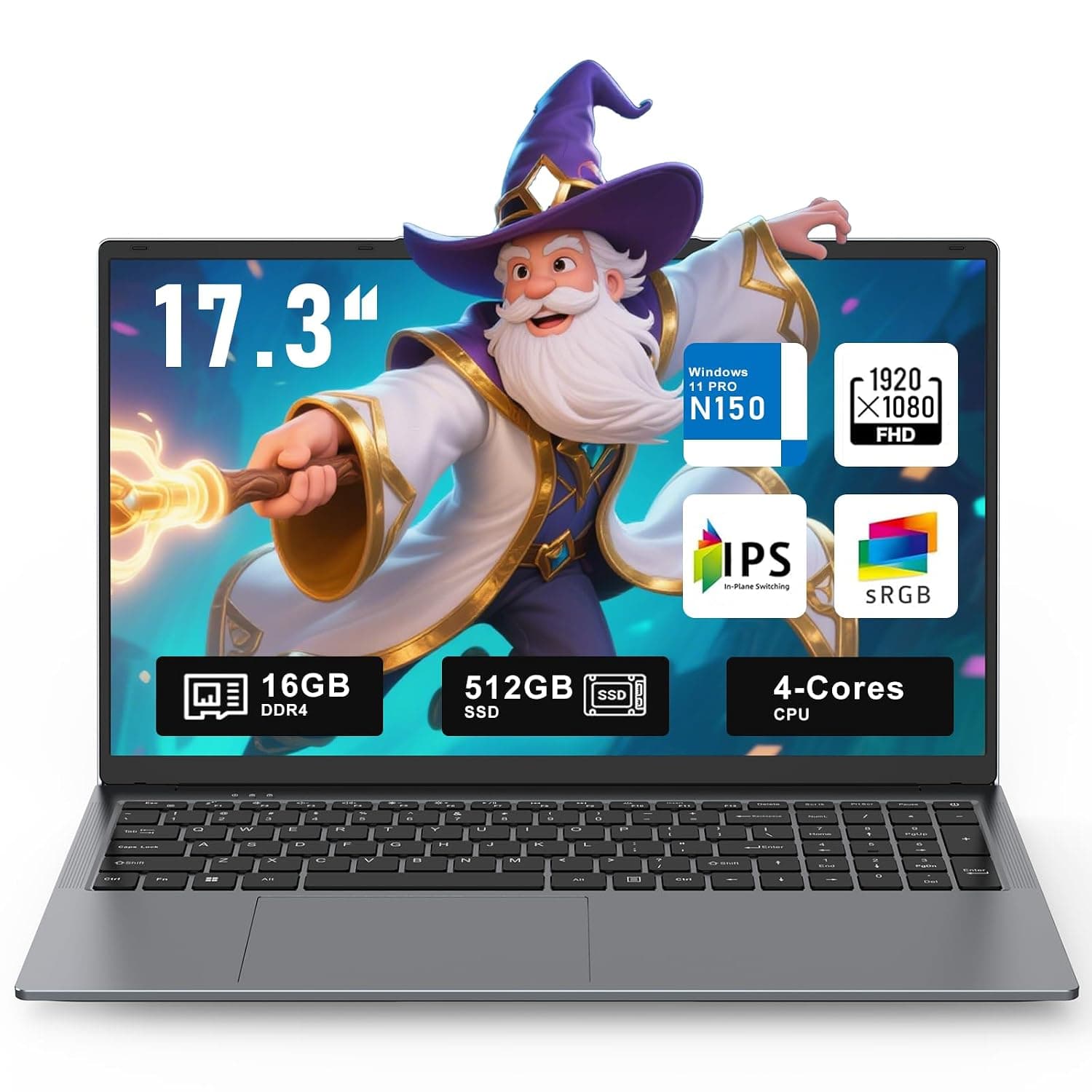 2026 Gaming Laptop,17.3 Inch Office 365 Laptop Computer,16GB RAM 512GB SSD,N150 Processor(4C/4T, Up to 3.6GHz),17.3" FHD 1920 * 1080 Display,WiFi 5,BT4.2, Backlit Keyboard