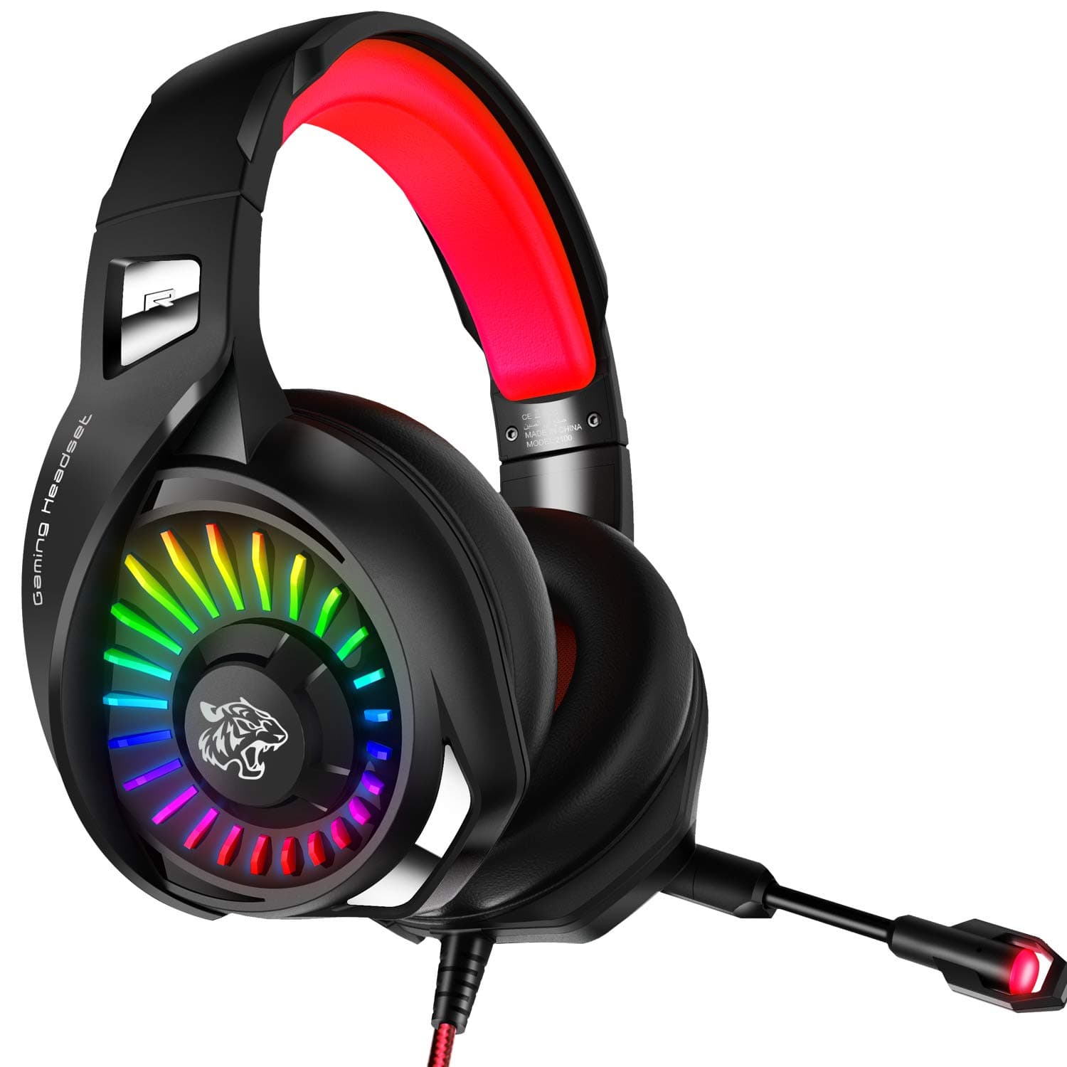 Datazone Pro Gaming Headphone, Ps5 Gaming Headphone 3.5mm Jack With Rotating Long Wheat Microphone, 2.2M Cable Length, Black-Red Color Rgb Light G2100 ,Medium, Wired