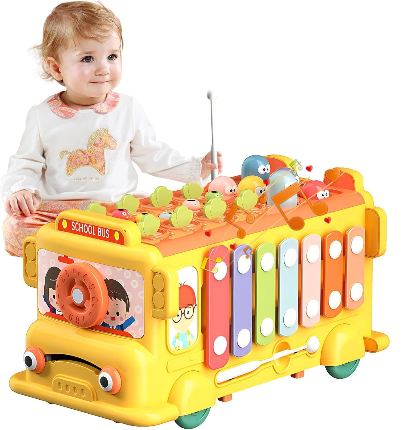 Baby School Bus Toy for Toddlers 18M+,Baby Xylophone Music Bus Toys,Musical Learning Animal School Bus,Kids Educational Montessori Toy,Birthday Gifts for Boys Girls,Yellow