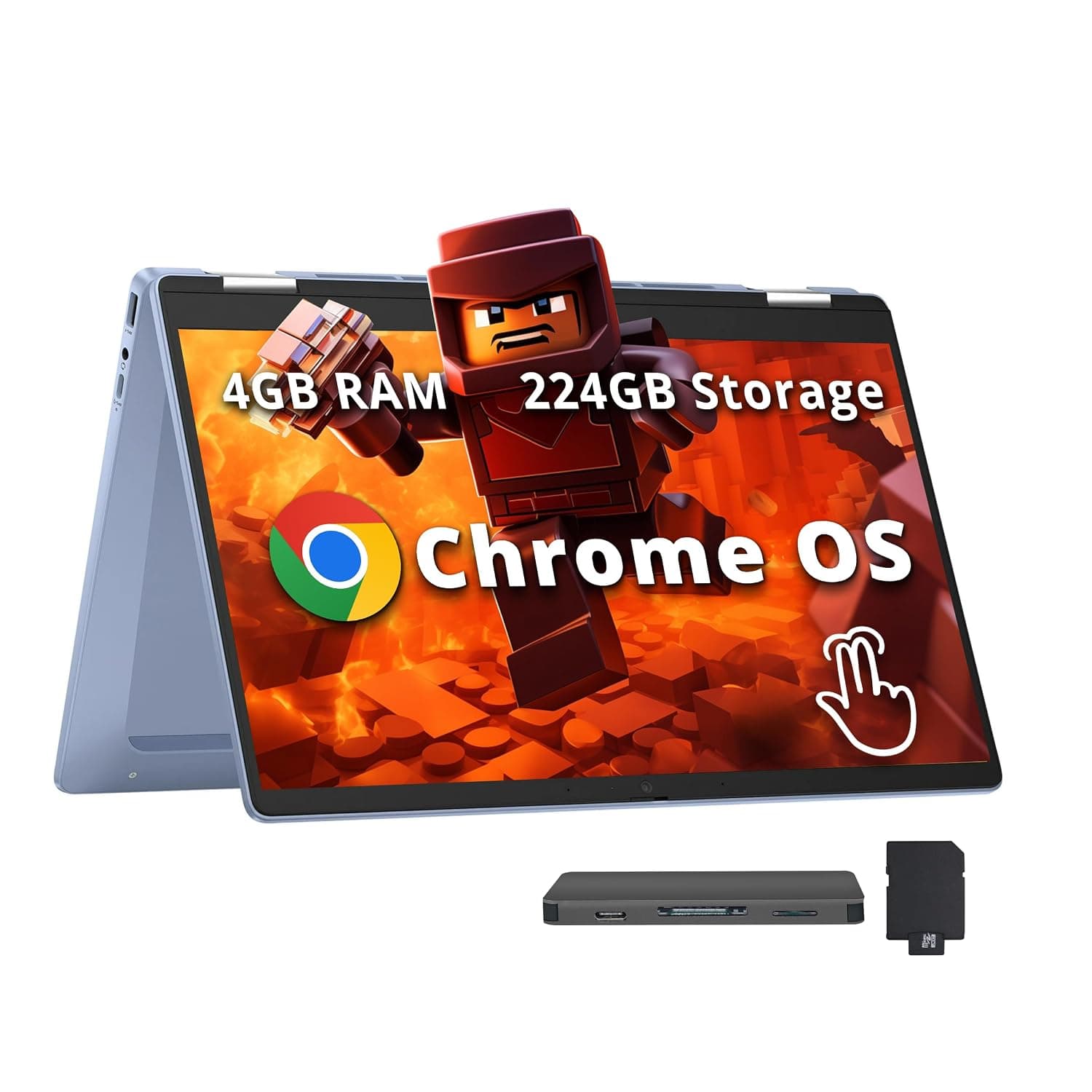 HP Chromebook x360 14" FHD Touchscreen Laptop, Intel Processor N100, 4GB RAM, 224GB Storage(64GB eMMC+160GB Docking Station Set), UHD Graphics, Wi-Fi 6, 720p HD Camera, Chrome OS, Sky Blue