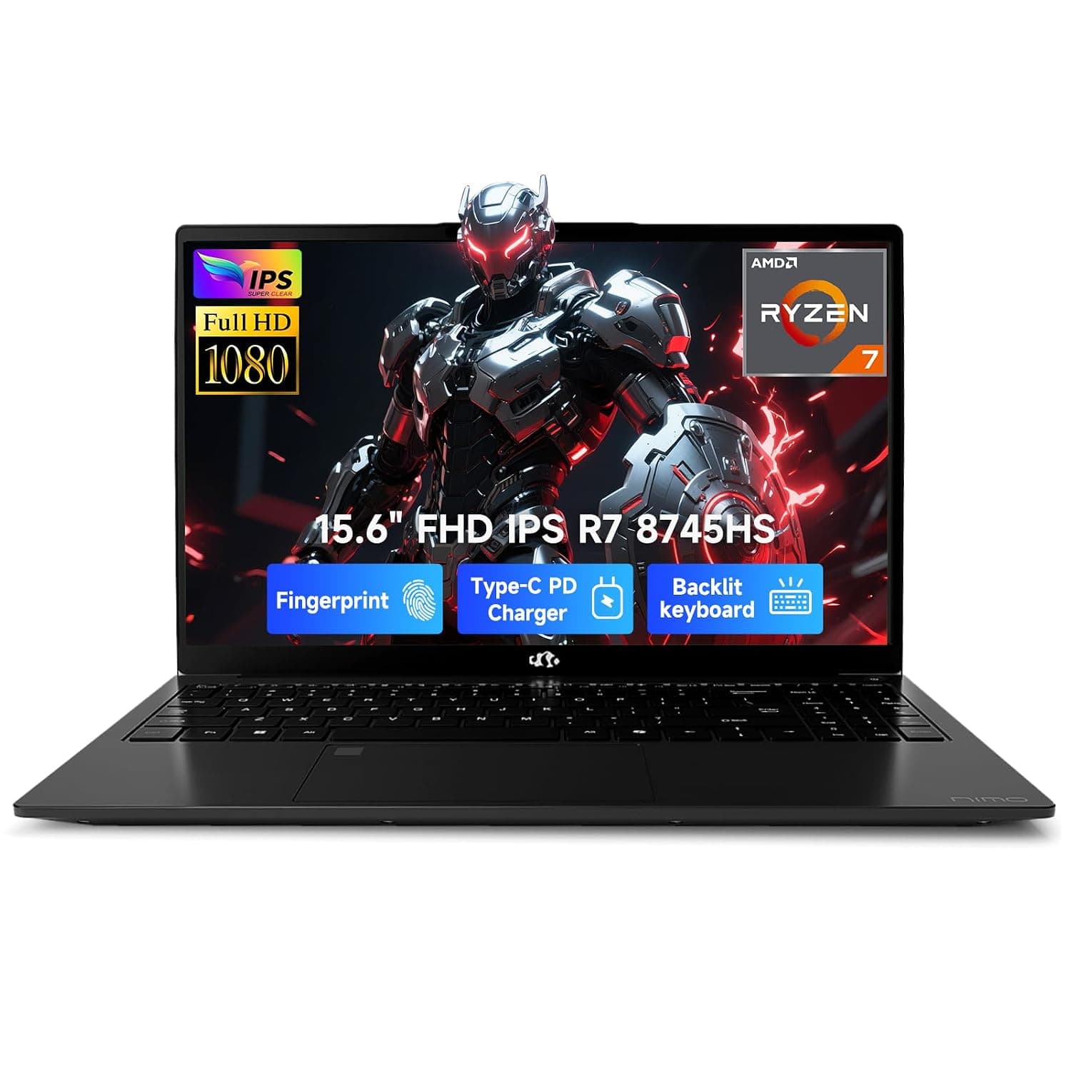NIMO 15.6" IPS FHD Gaming Laptop, Ryzen 7 8745HS 16GB DDR5 RAM 512GB SSD (8C/16T, up to 4.9GHz) Radeon 780M Graphics Business Computer with 100W Type-C Backlit Keyboard, Fingerprint USB-C 4.0