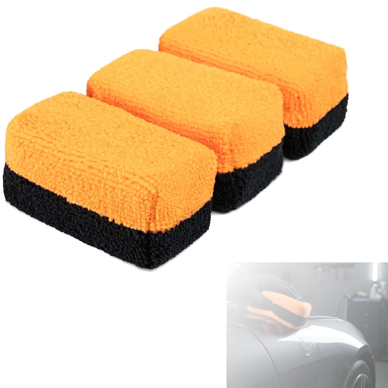 SYOSI Microfiber Applicator for Car Detailing & Paint Protection – Reusable Pads for Ceramic Coating, Wax, and Sealant Application – Pack of 3, Washable, Lint-Free