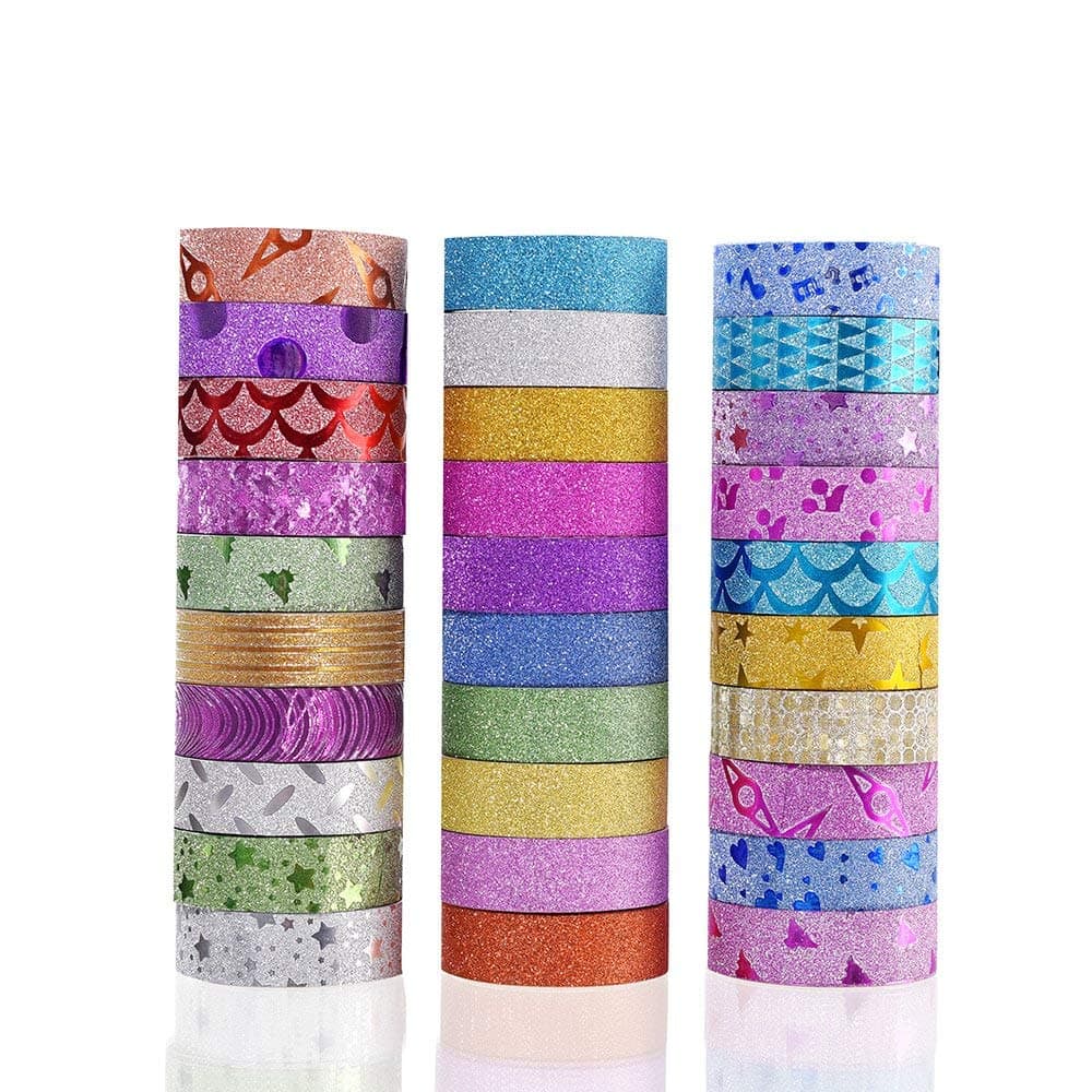30 Rolls Masking Tape Set, Decorative Craft Tape Collection for DIY and Gift Wrapping with Colorful Designs and Patterns Random Color