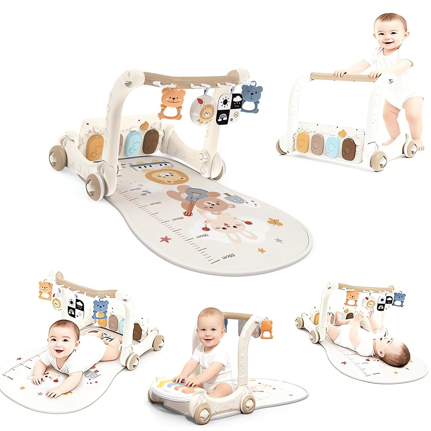 3 in 1 Baby Play Mat Gym, Kick and Play Piano Gym with Music Light, Activity Tummy Time Play mat with 4 Learning Sensory Toys, Infant Gifts for Newborn Baby Toddler 0-24Months (white)
