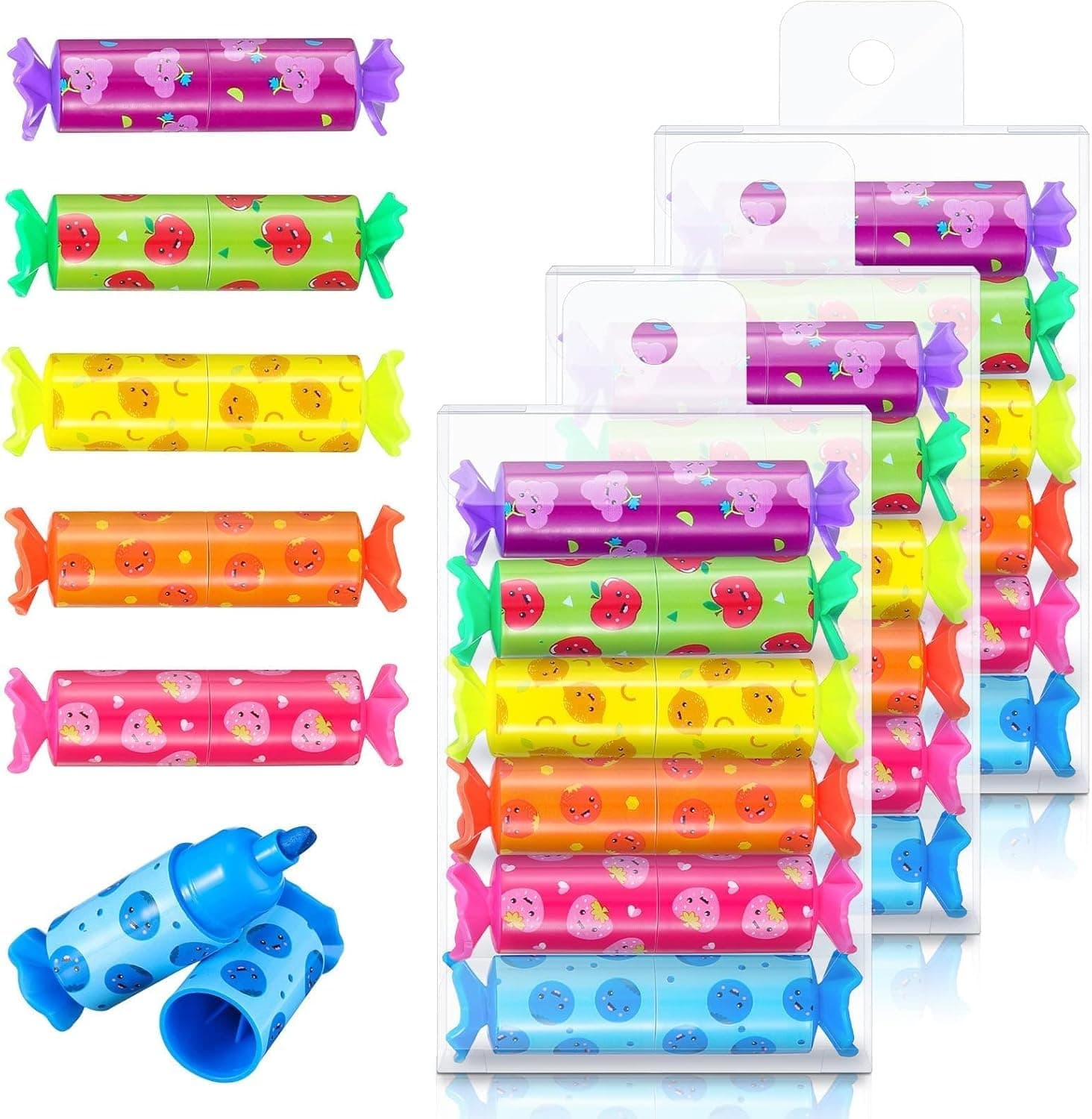 Aputue Candy Highlighter, 24 Count Assorted Colors Pastel Highlighter Pen Set with Chisel Tips, For Smooth Writing Underlining Highlighting, Perfect School Stationery for Kids Teenagers Students