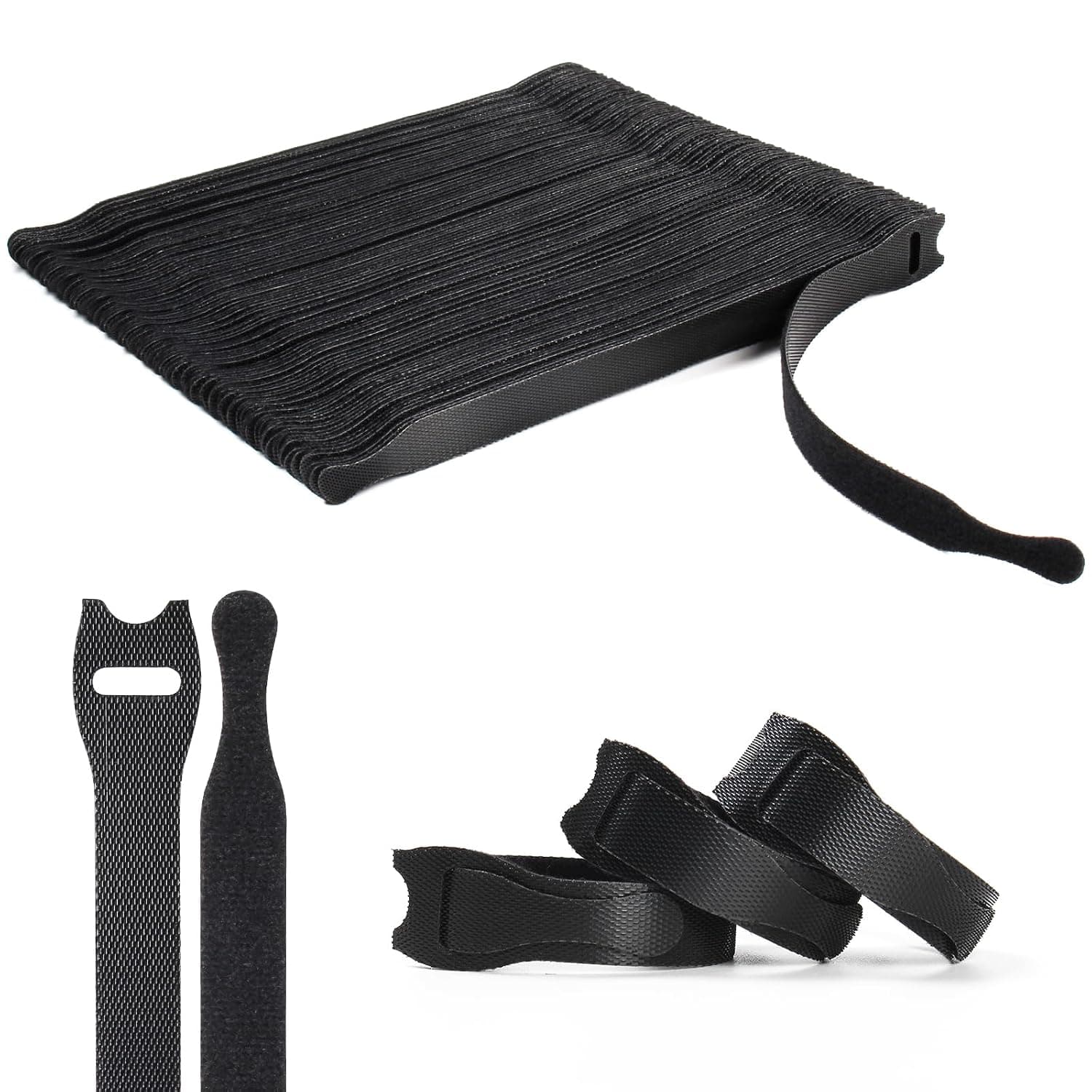 OneLeaf 110PCS Reusable Cable Ties, Adjustable 8-inch Cord Organizer Ties, Multi-purpose Hook Loop Cable Management Wire Ties for Organizing Home, Office, Data Centers, Black | Adjustable Cord Ties, Multi-purpose Hook Loop Cable Management Ties for Organizing Home, Office, Data Centers, 110PCS