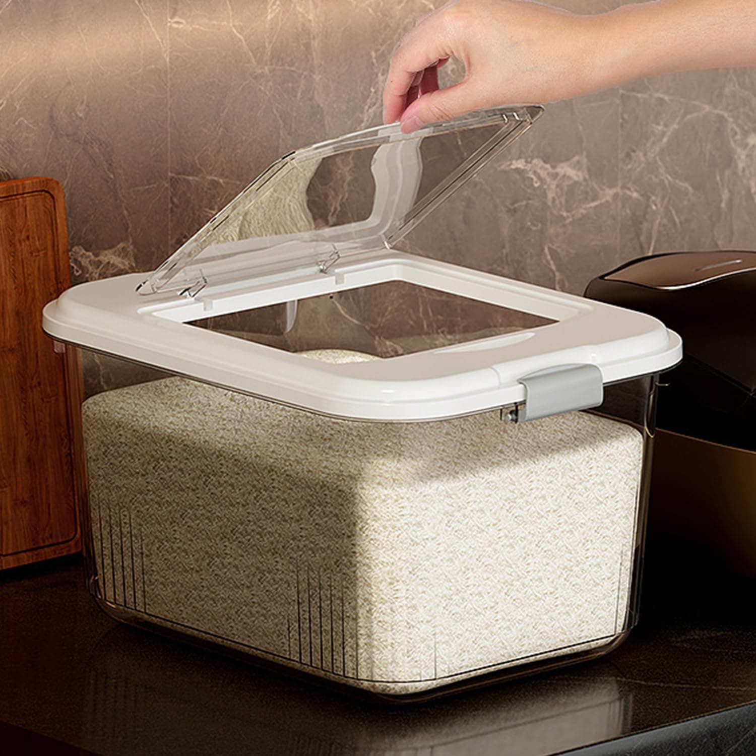 Rice Dispenser, Rice Barrel, Pet/Cat/Dog Food Storage Container,Food Flour Storage Bins with Lids & Cup,BPA Free,Kitchen Large Grain Storage Containers (White-7.5KG)