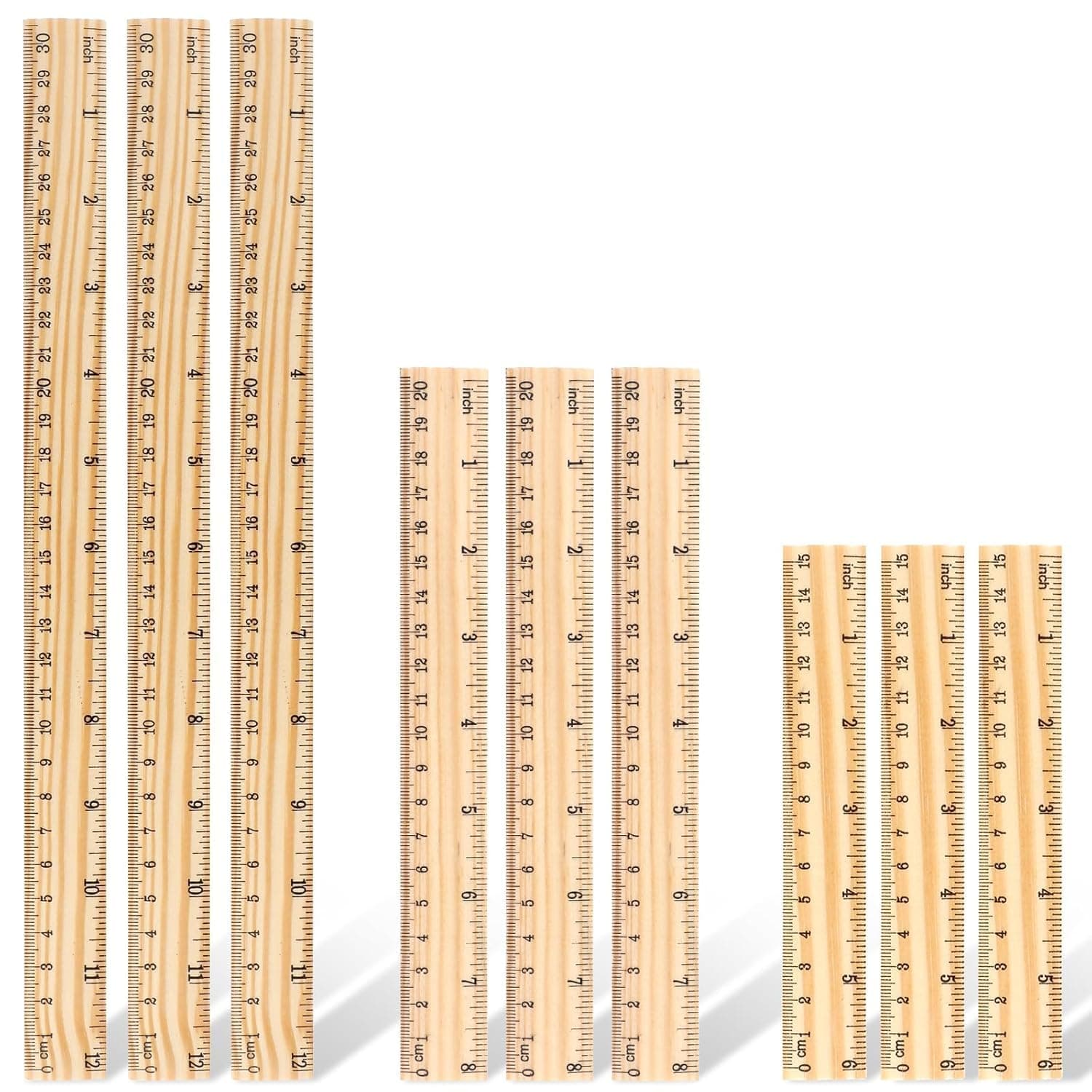 9PCS Wooden Rulers Set Multiple Sizes Metric and Imperial Straight Edge Rulers with Centimeters and Inches Precision Measurement Tools Perfect for Students Office Classroom Crafting Home Supplies