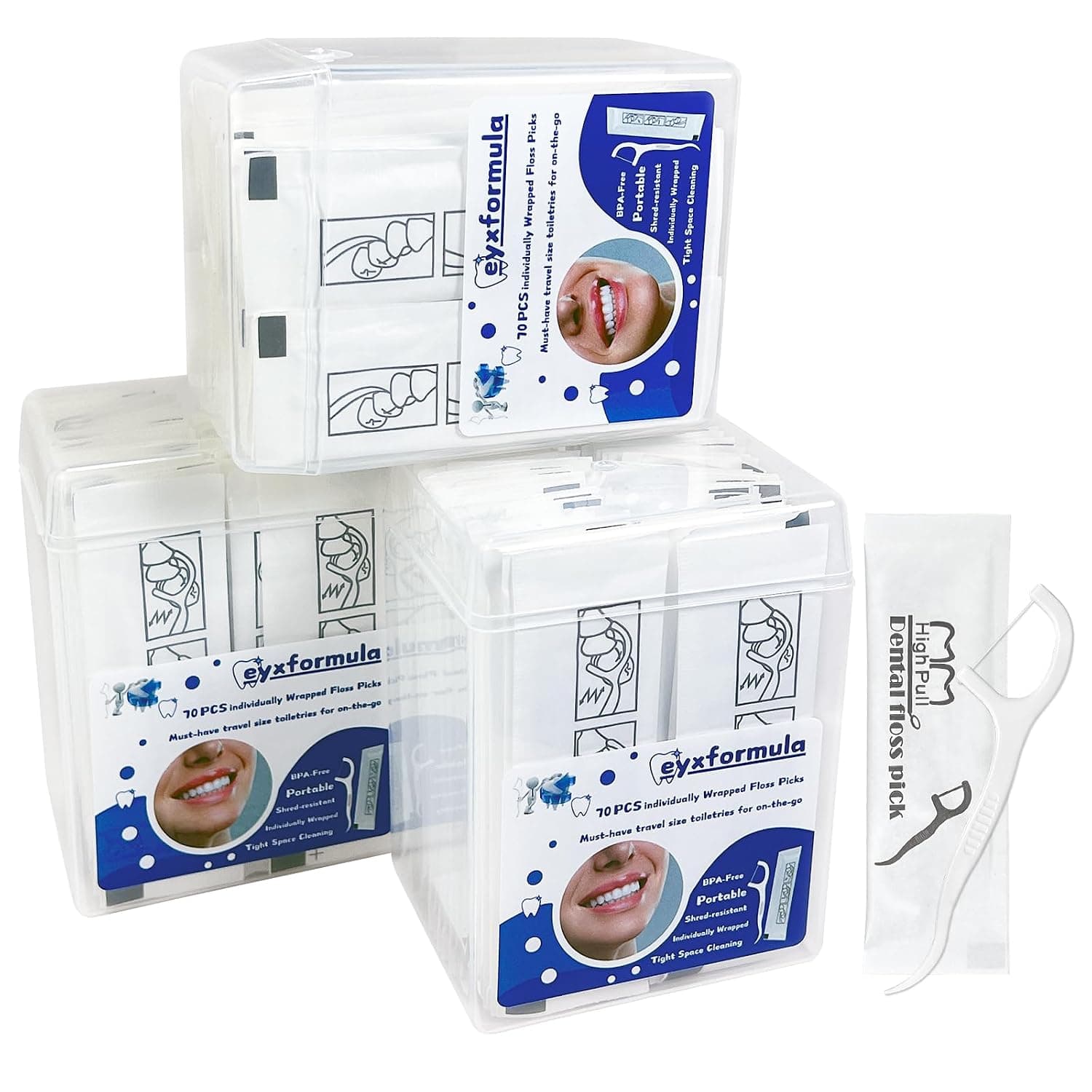 Eyxformula 200 Count Dental Floss Picks Individually Wrapped, Oral Care Flossers for Adults & Kids, Travel Dental Picks for Teeth Cleaning, Tight Spaces Cleaning, Plaque Remover(4 Pack)