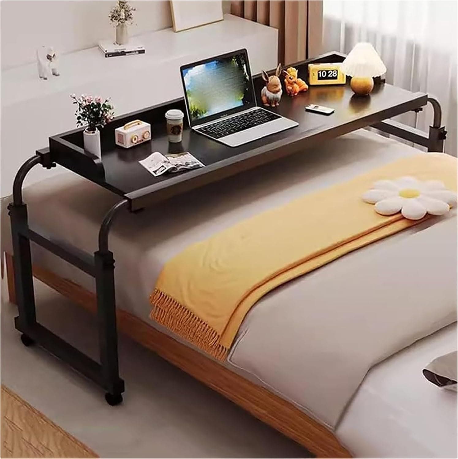 Overbed Table with Wheels, Width/Height Adjustable Free Standing Mobile Laptop Computer Desk, for Bedroom/Living Room/Office, Bed Work/Eating Table(Black,120 * 45 * 65-95cm)