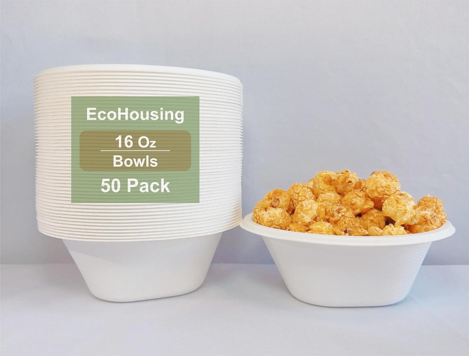 [16 Ounce, 50 Count) Heavy Duty Large Disposable Bowls Heavy Duty Plus Bagasse Fiber Eco-Friendly Biodegradable Perfect for Salad, Soup, Microwave