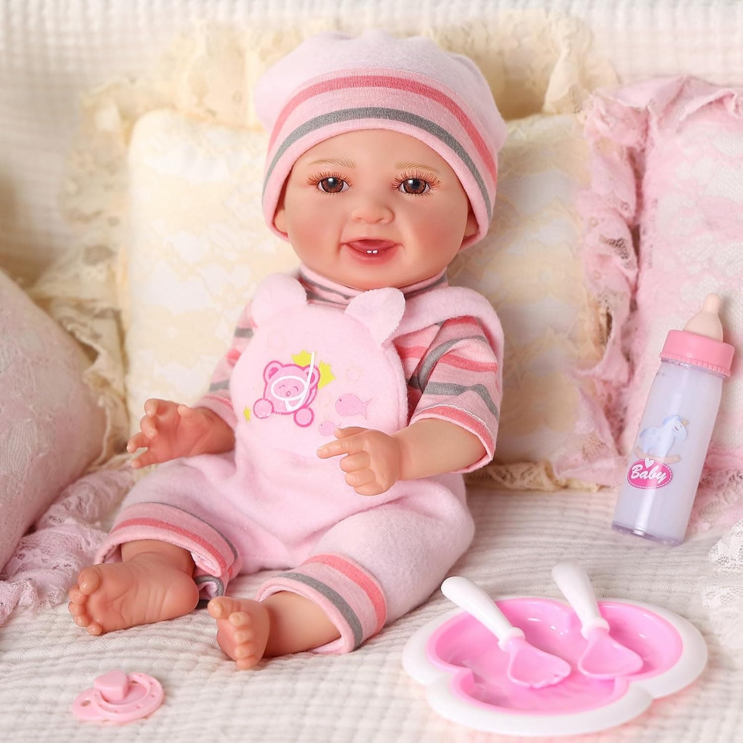 Babeside Baby Doll Girl - 12 Inch Realistic Baby Dolls with Magic Feeding Bottle, Real Life Soft Vinyl Toy for Toddlers Age 3 4 5 6 Years Old, Ideal, BABESIDE, | for Kids Age 3+, Real Life Details, Magic Feeding Bottle and Pretend Play Set, Birthday Gift for Girls with Accessories