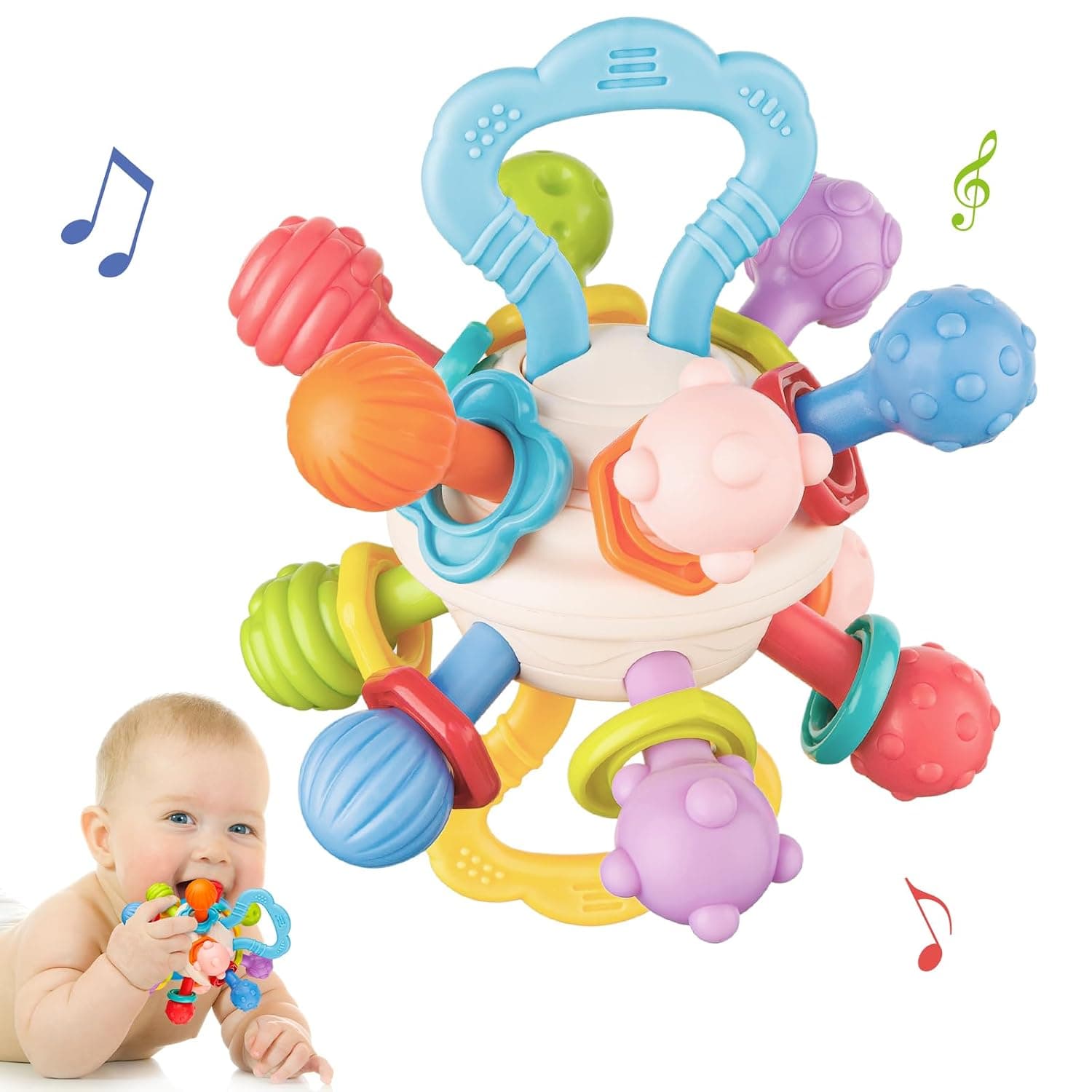 Aprilwolf Baby Sensory Teething Toys 0-6 6-12 Months, Teething Relief Ball for Infants, Gifts for Newborn Boys Girls 0 3 6 9 12 Months 1 Year Old | Baby Rattle Chew Toys