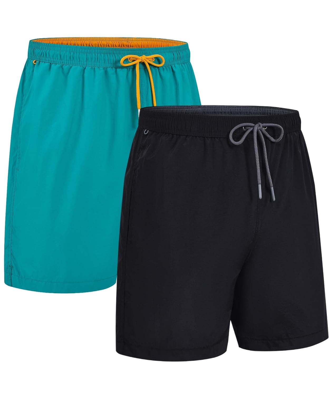 Mens Swimming Trunks 2 Pack Quick Dry Beach Surfing Shorts for Men Elastic Waist Board Short with Mesh Lining(Slim Fit)