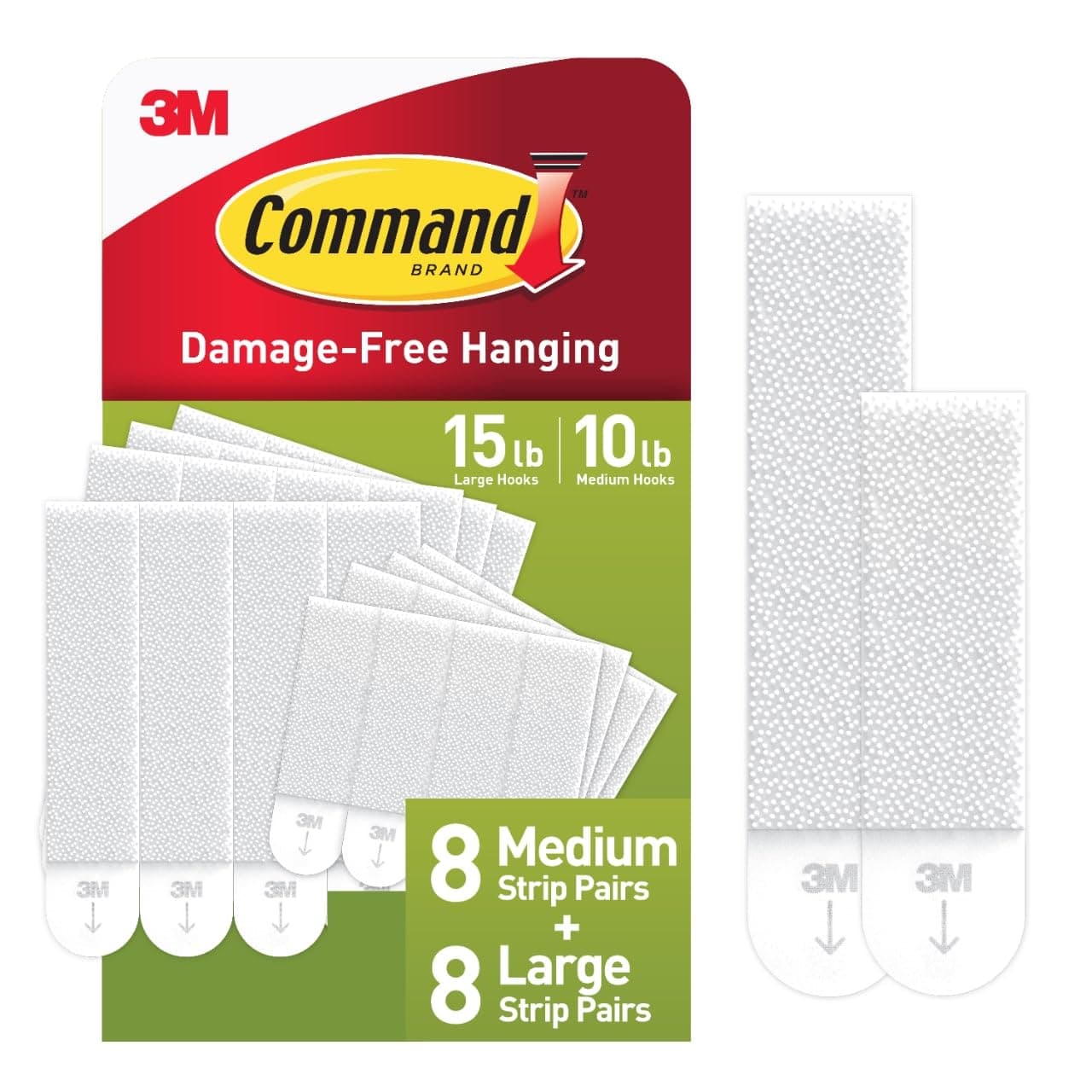 Command Medium and Large Picture Hanging Strips, Damage Free Hanging Picture Hangers, No Tools Wall Hanging Strips for Back to School Dorm Organization, White, 8 Medium and 8 Large Pairs