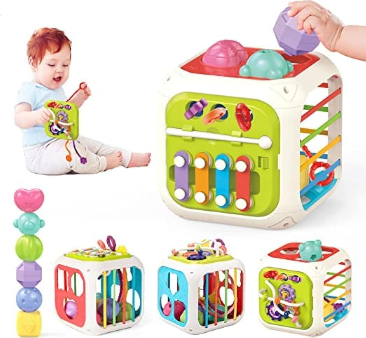 Baby-string toys for kids-shape classification toy Baby color rope interactive toys, baby toy 12-18 months Montessori toy for 1 year old boys and girls shape classification box activity cube