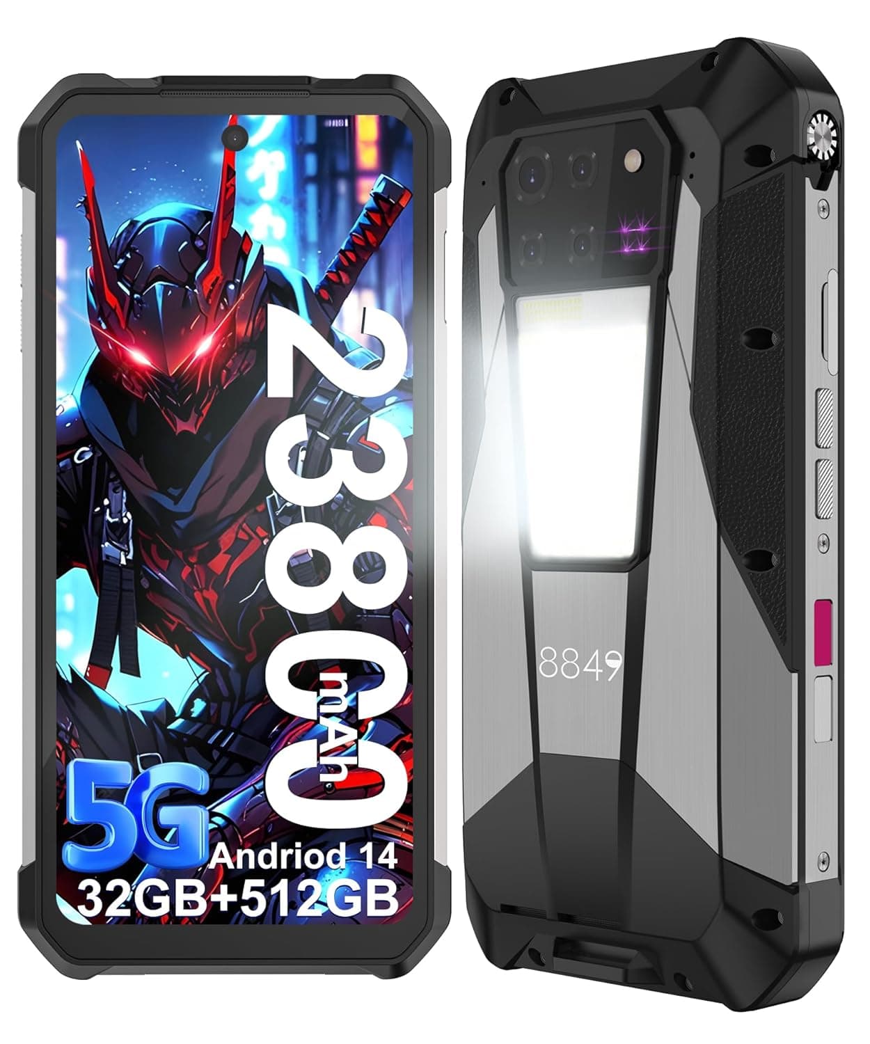8849 Tank 3 Pro Rugged Smartphone Unlocked, Android 14 Waterproof Rugged Cell Phone with Projector, 6.79" 23800mAh 5G Mobile Phones 32GB RAM 512GB ROM, Dual SIM/Camping Light/2TB Expand/OTG/GPS