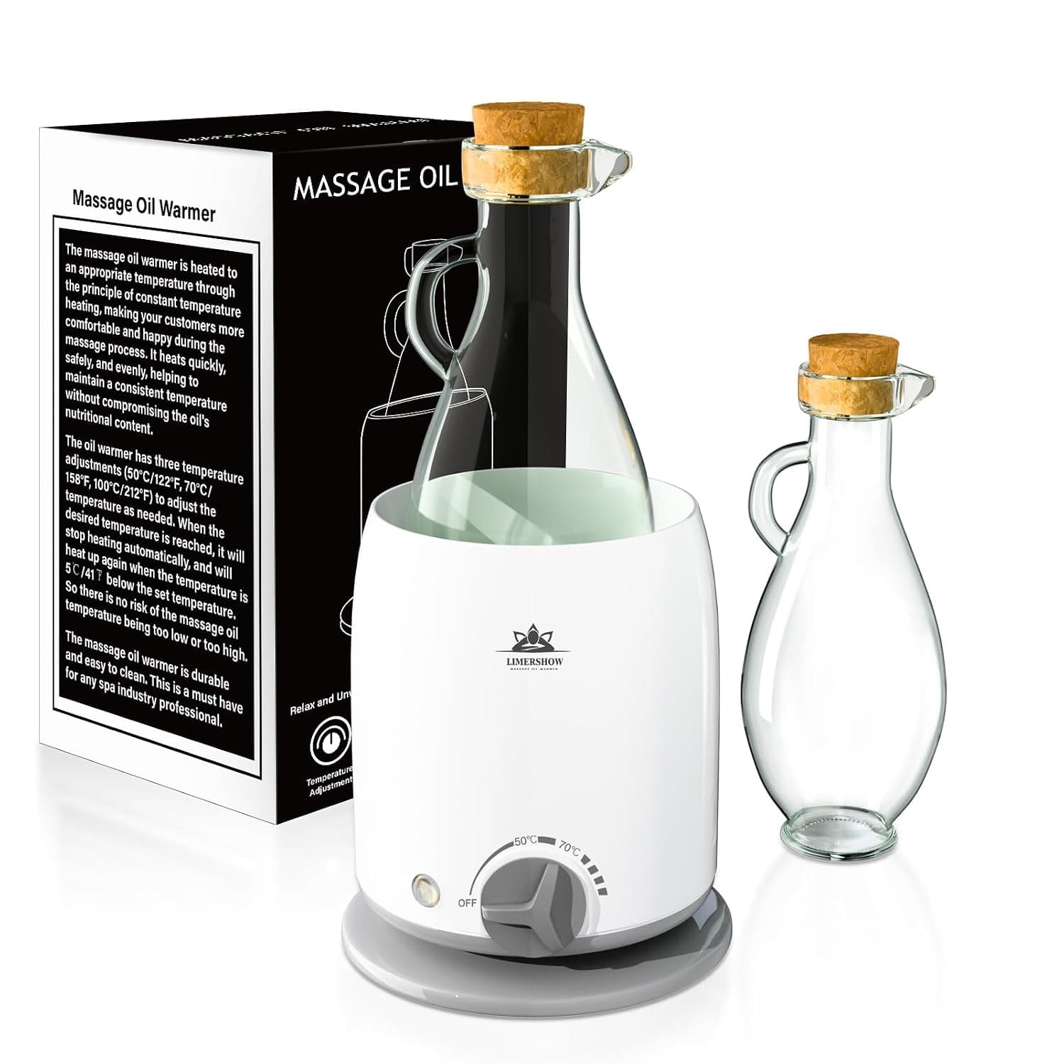 Massage Oil Warmer with Glass Carafe 5 Minutes Quick Heating Relaxation with Pleasant Warm Massage