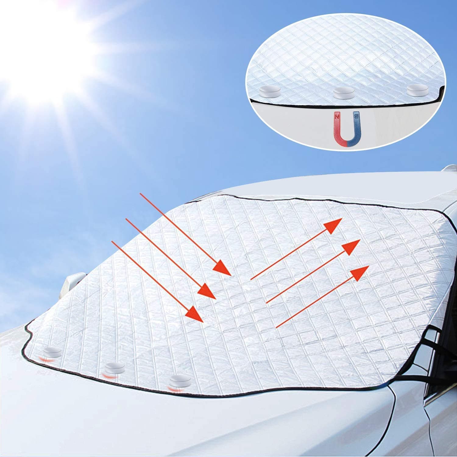 Excefore Universal Car Windshield Sun Shade & Ice Cover, UV Protection, 4 Layers, Fits Most Vehicles, Silver, 193*157*126 CM