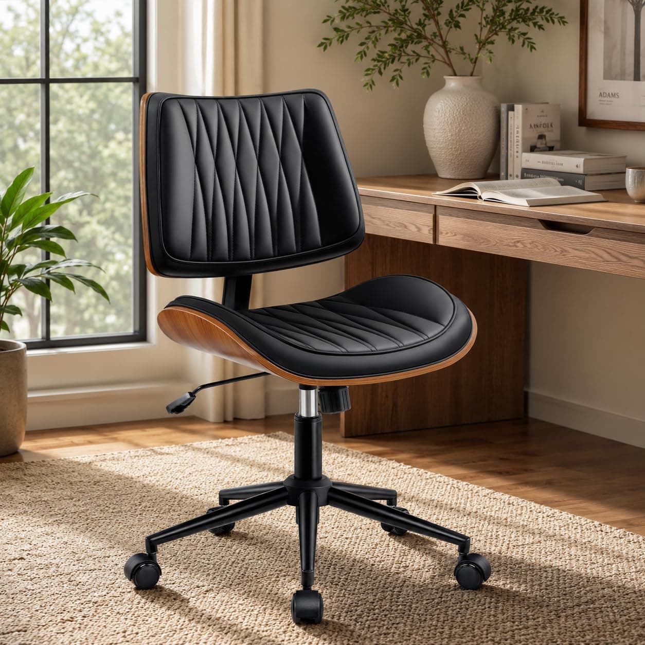 Yanara Black Armless Office Chair with Wheels, Adjustable Desk Chair